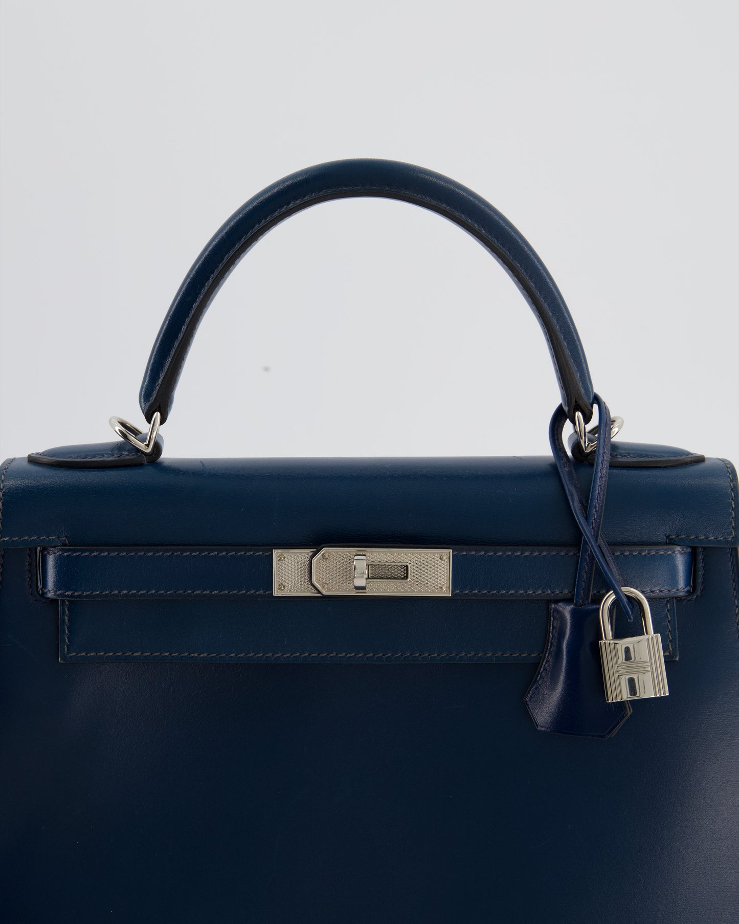 *VERY RARE* Hermes Kelly 28 Sellier Bag in Bleu De Prusse Box Calf Leather with Guilloche Palladium Hardware