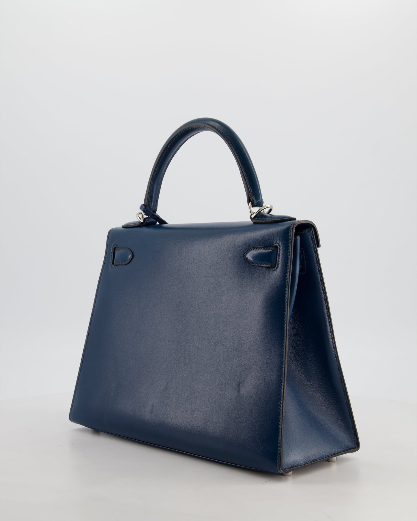 *VERY RARE* Hermes Kelly 28 Sellier Bag in Bleu De Prusse Box Calf Leather with Guilloche Palladium Hardware