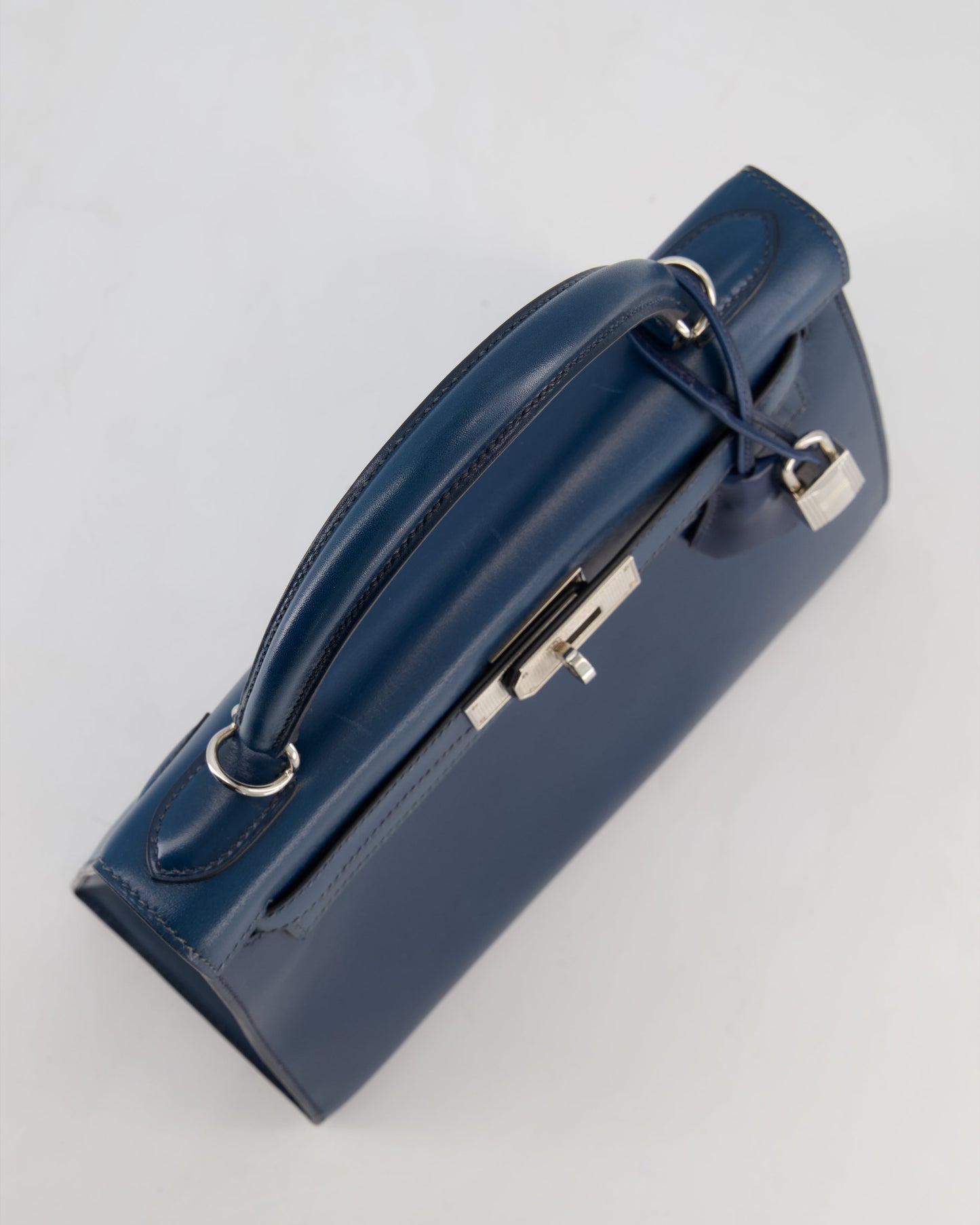 *VERY RARE* Hermes Kelly 28 Sellier Bag in Bleu De Prusse Box Calf Leather with Guilloche Palladium Hardware
