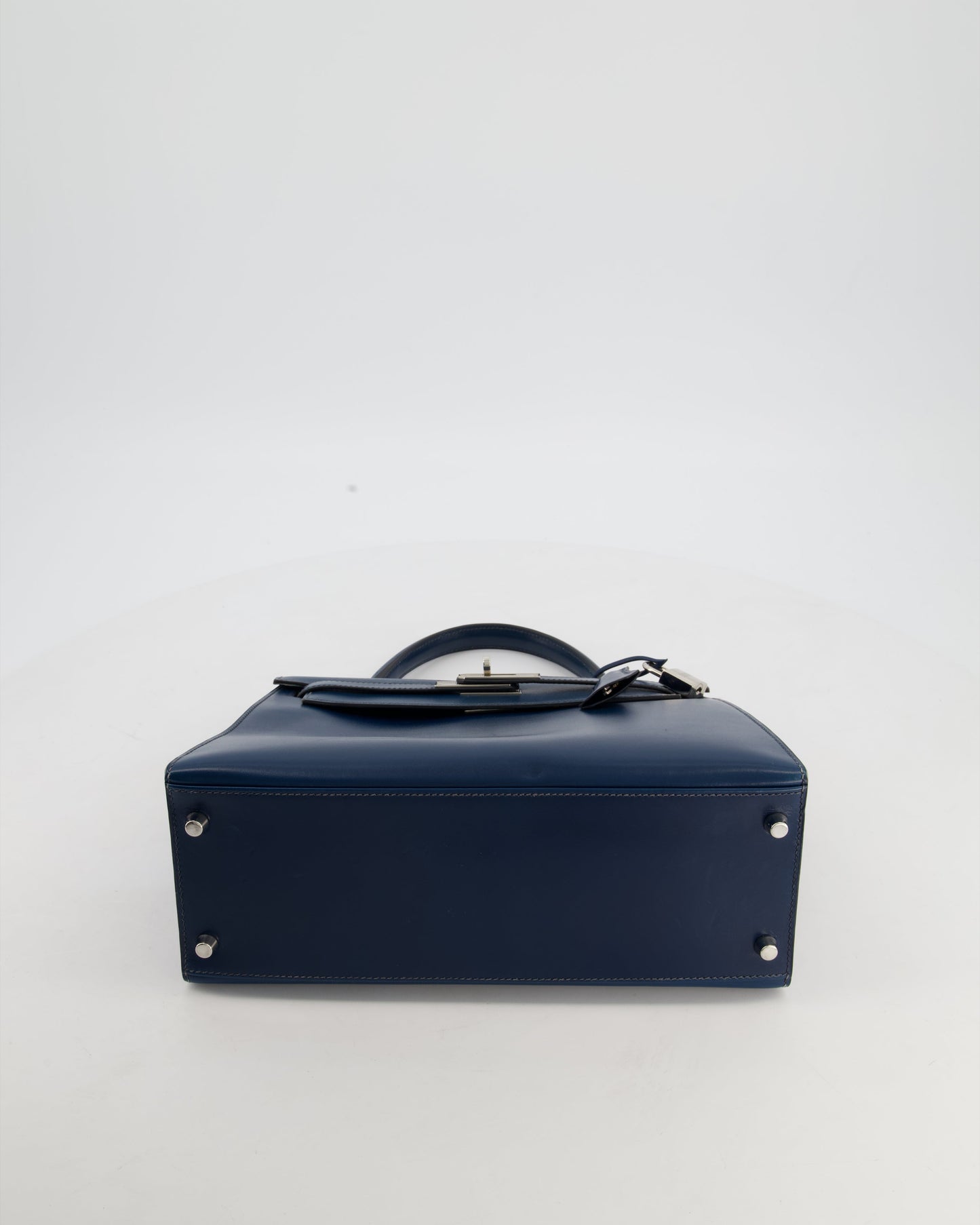 *VERY RARE* Hermes Kelly 28 Sellier Bag in Bleu De Prusse Box Calf Leather with Guilloche Palladium Hardware