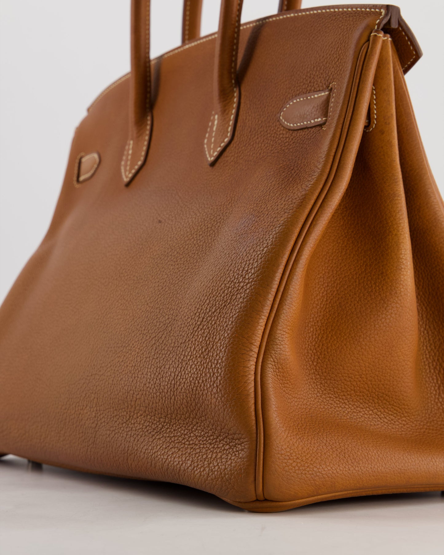 *RARE* Hermes Birkin 35 Retourne Bag in Fauve Barenia Faubourg Leather with Palladium Hardware