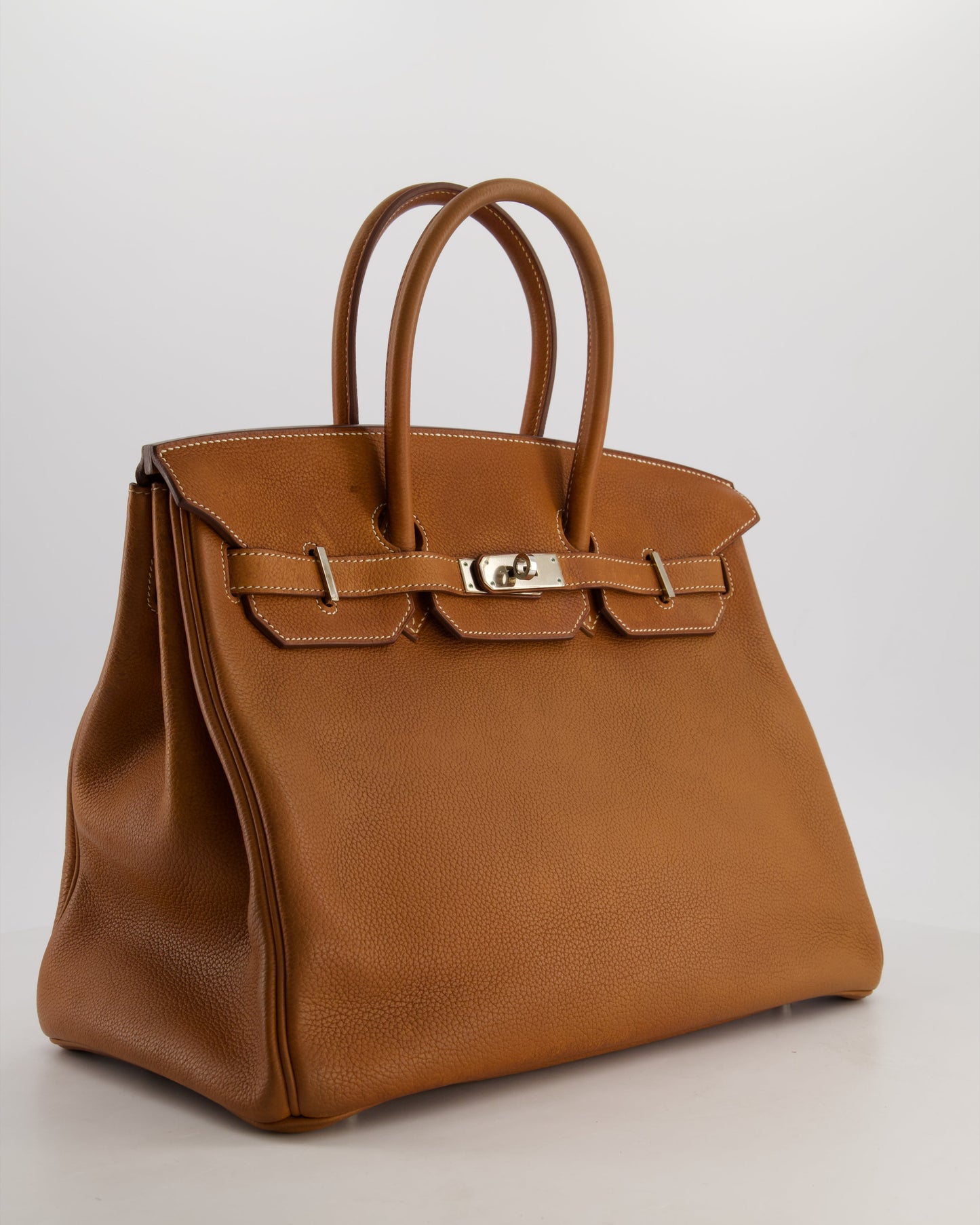 *RARE* Hermes Birkin 35 Retourne Bag in Fauve Barenia Faubourg Leather with Palladium Hardware
