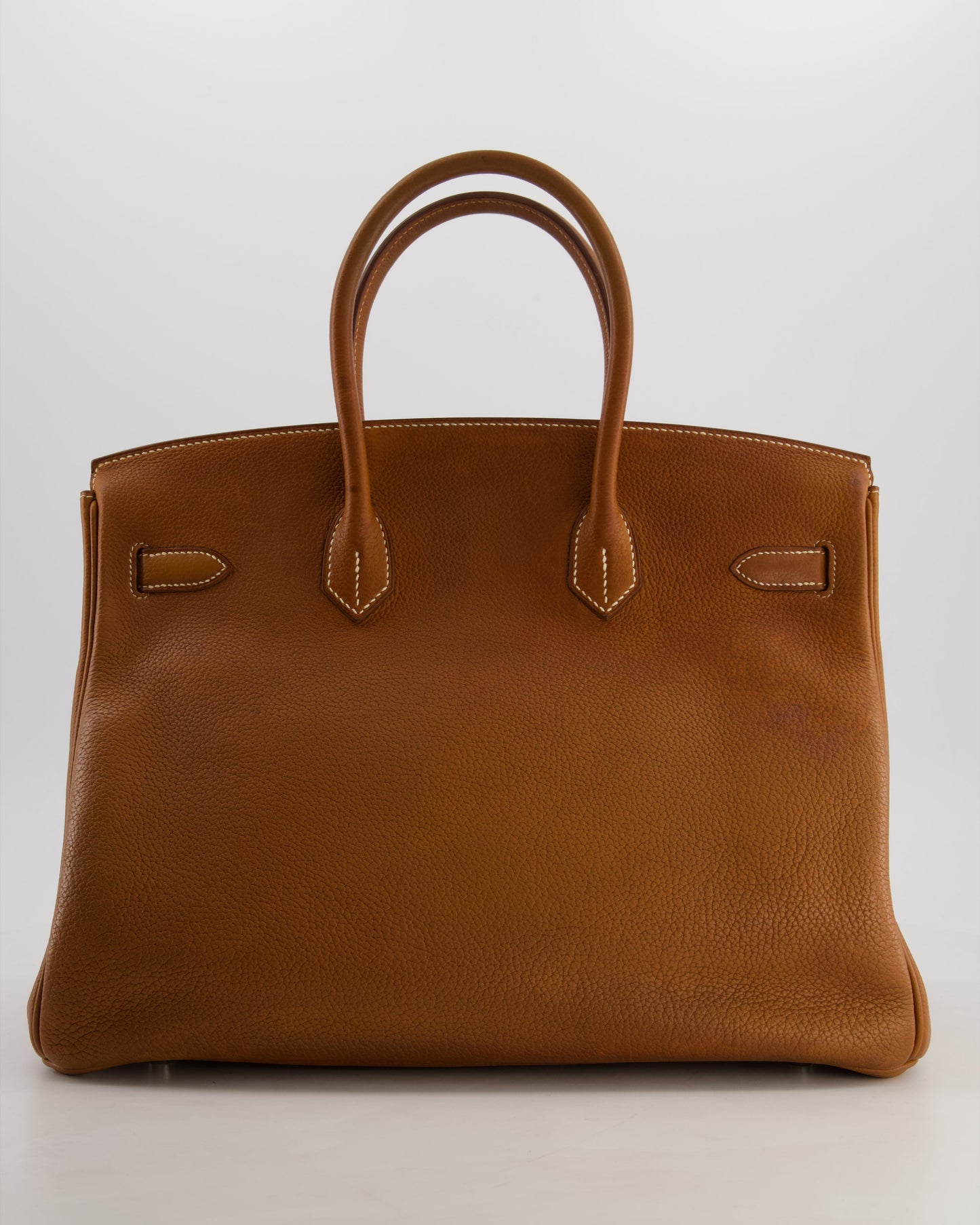 *RARE* Hermes Birkin 35 Retourne Bag in Fauve Barenia Faubourg Leather with Palladium Hardware