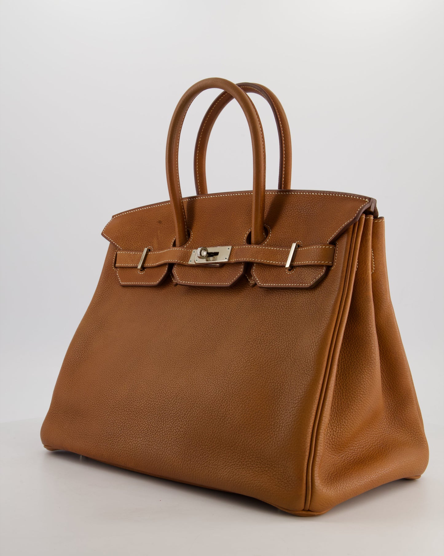 *RARE* Hermes Birkin 35 Retourne Bag in Fauve Barenia Faubourg Leather with Palladium Hardware