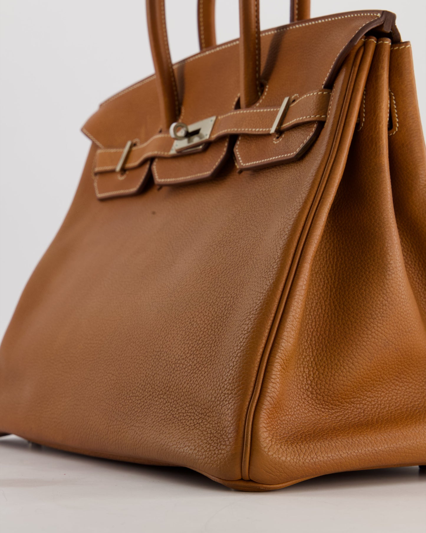 *RARE* Hermes Birkin 35 Retourne Bag in Fauve Barenia Faubourg Leather with Palladium Hardware