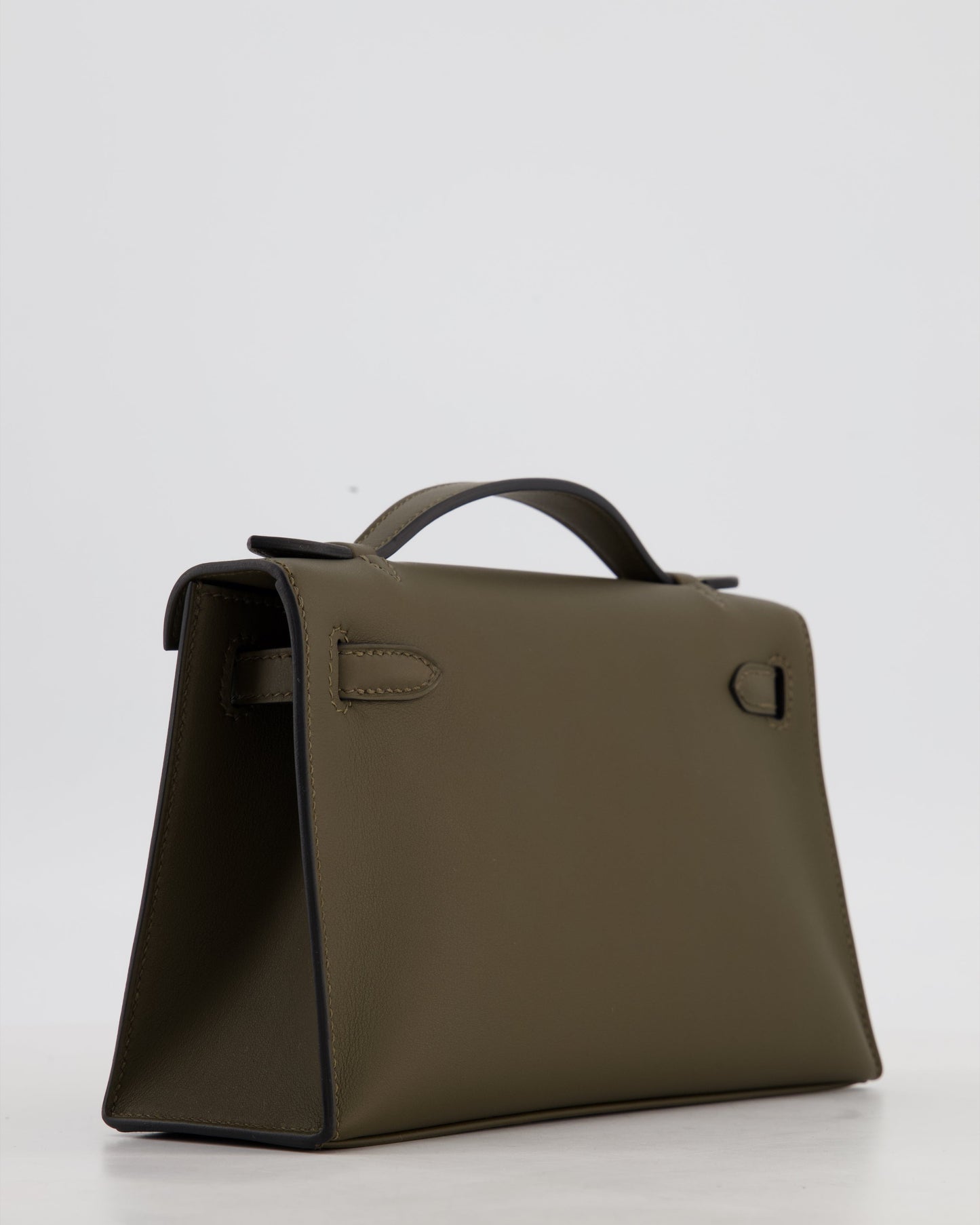*NEW COLOUR* Hermes Mini Kelly Pochette Bag in Vert Loden Swift Leather and Permabrass Hardware