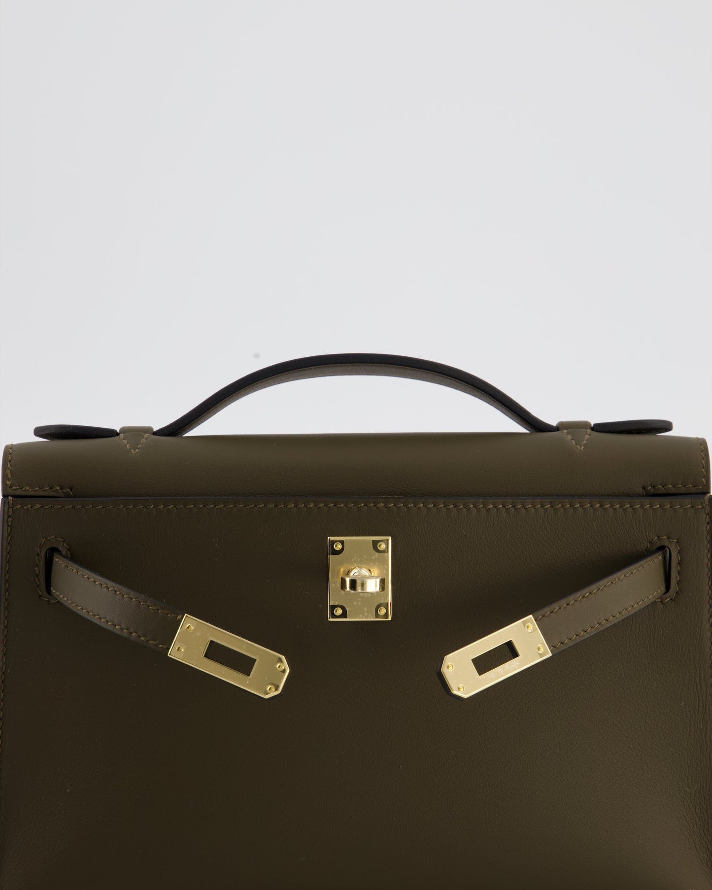 *NEW COLOUR* Hermes Mini Kelly Pochette Bag in Vert Loden Swift Leather and Permabrass Hardware