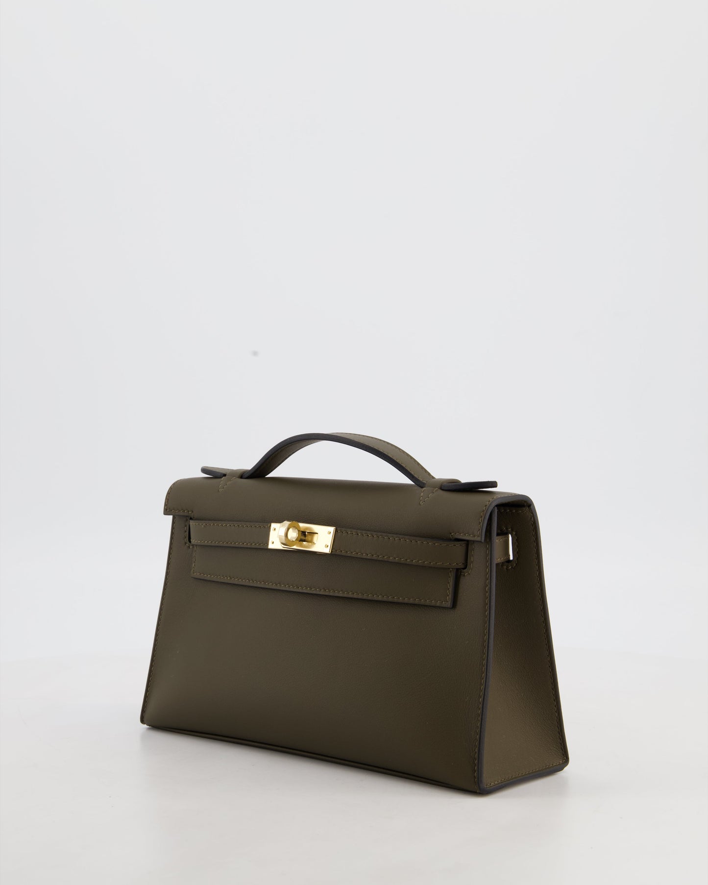 *NEW COLOUR* Hermes Mini Kelly Pochette Bag in Vert Loden Swift Leather and Permabrass Hardware
