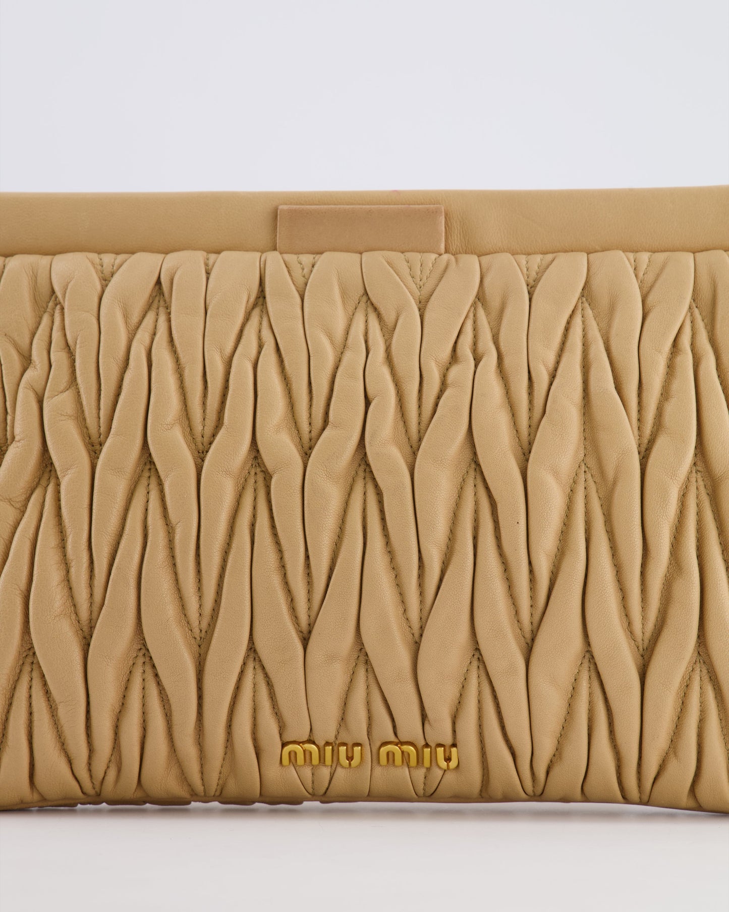 Miu Miu Beige Matelasse Leather Pouch Bag with Gold Hardware