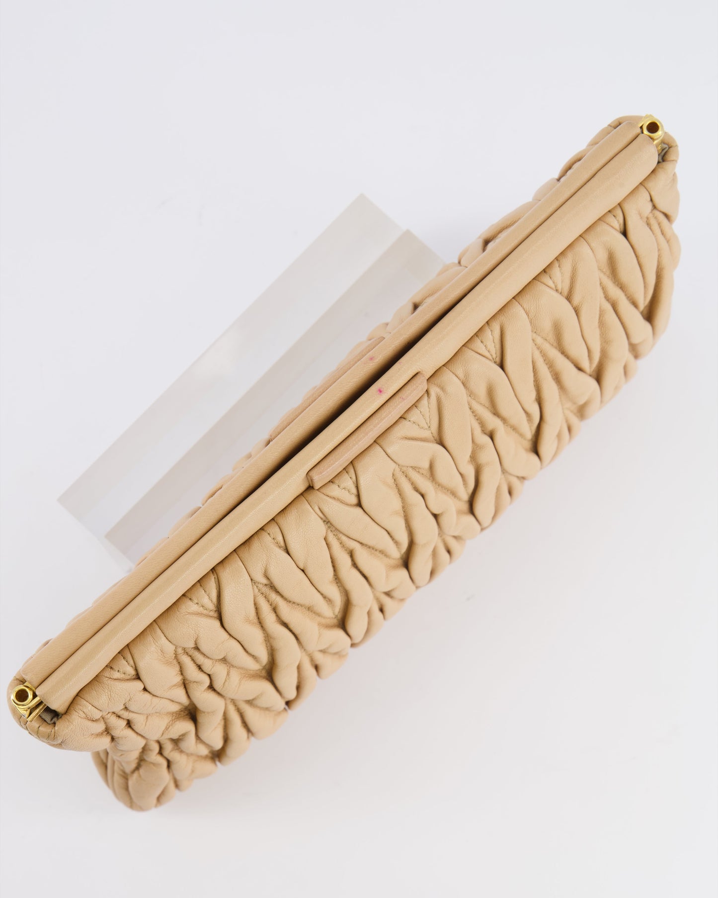 Miu Miu Beige Matelasse Leather Pouch Bag with Gold Hardware