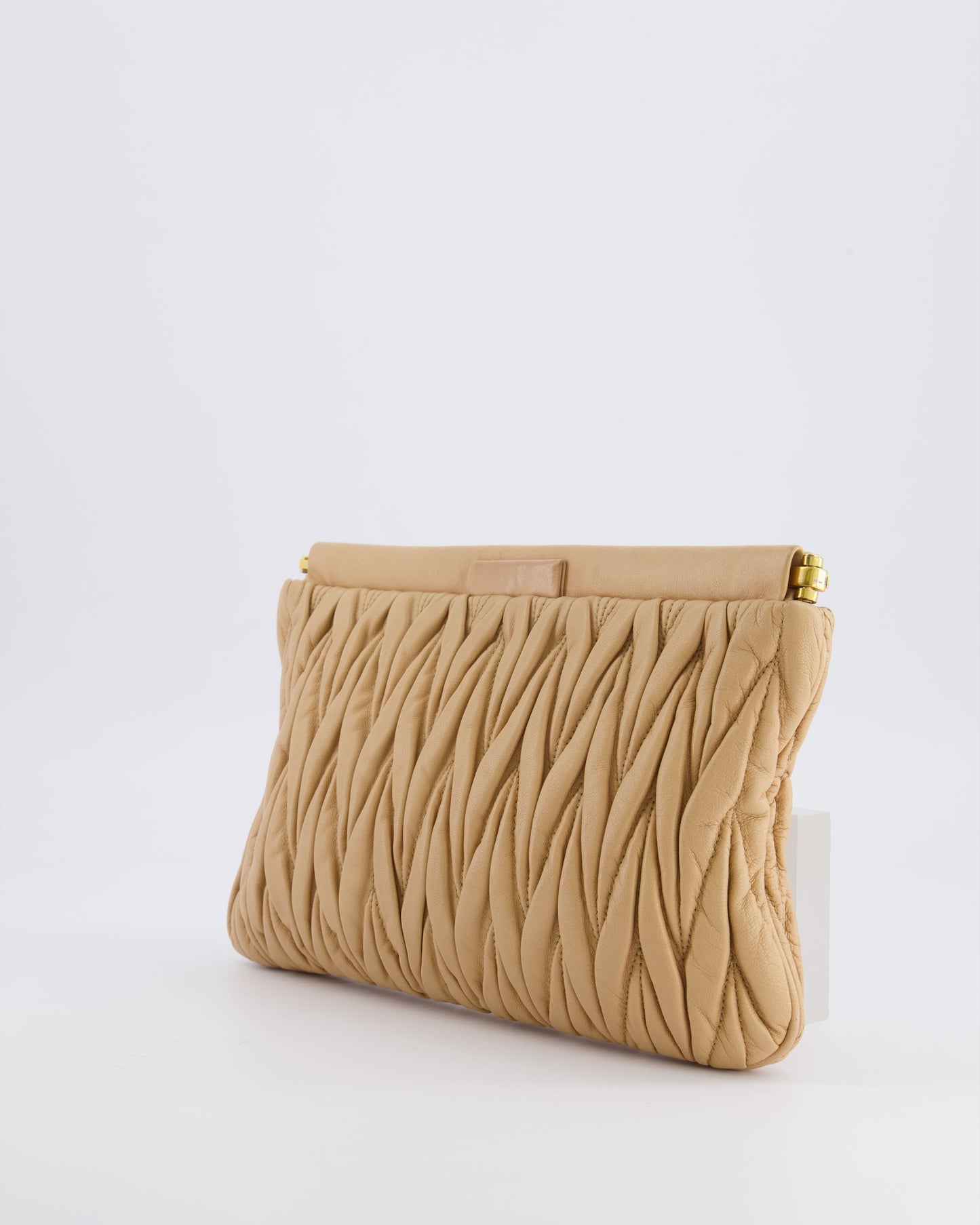 Miu Miu Beige Matelasse Leather Pouch Bag with Gold Hardware