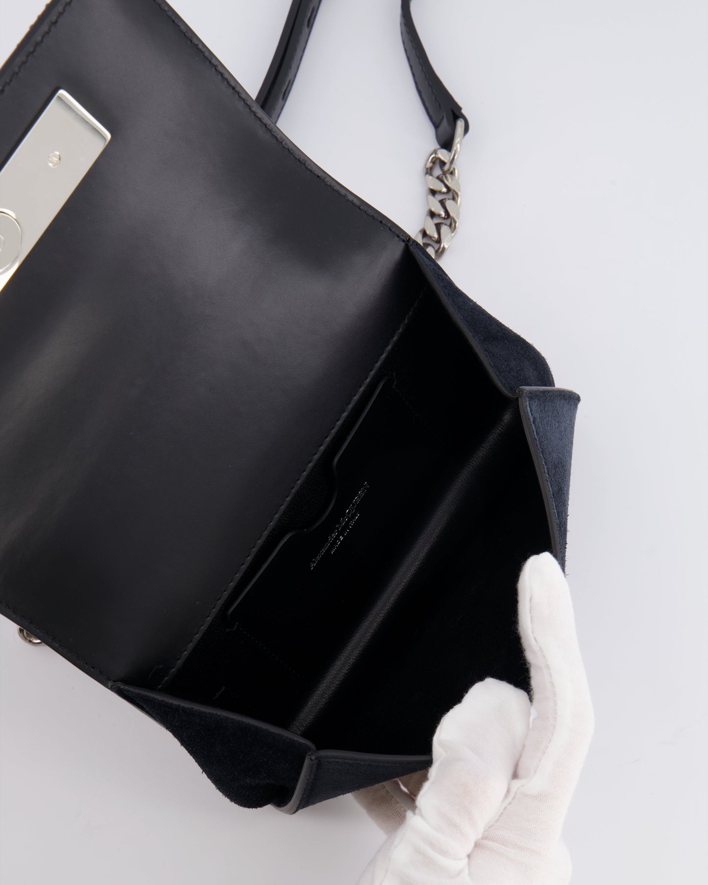 Alexander Mcqueen Black Crystal Embelished Suede Shoulder Bag with Skull and Spike Details