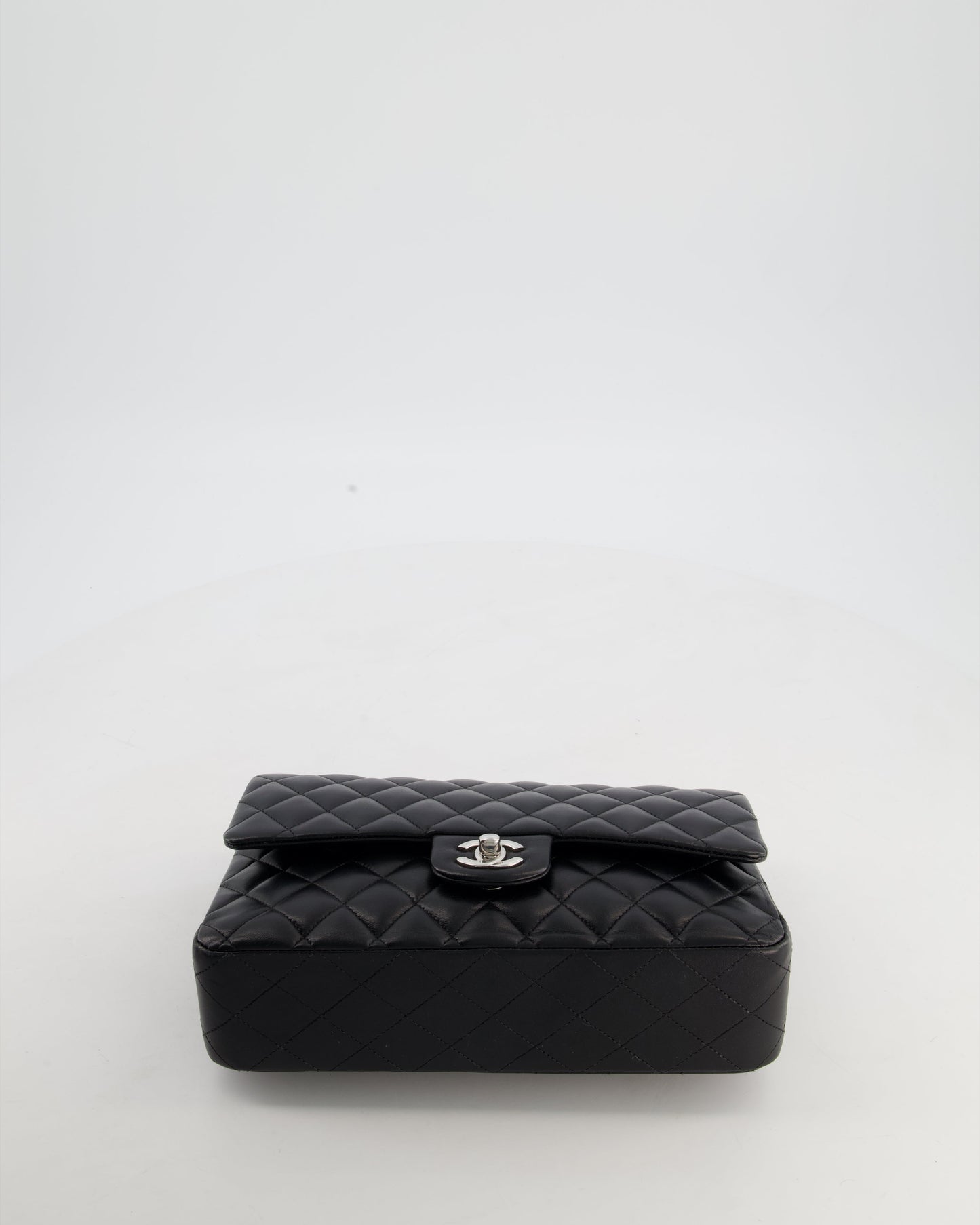 Chanel Black Medium Classic Double Flap Bag in Lambskin Leather with Silver Hardware