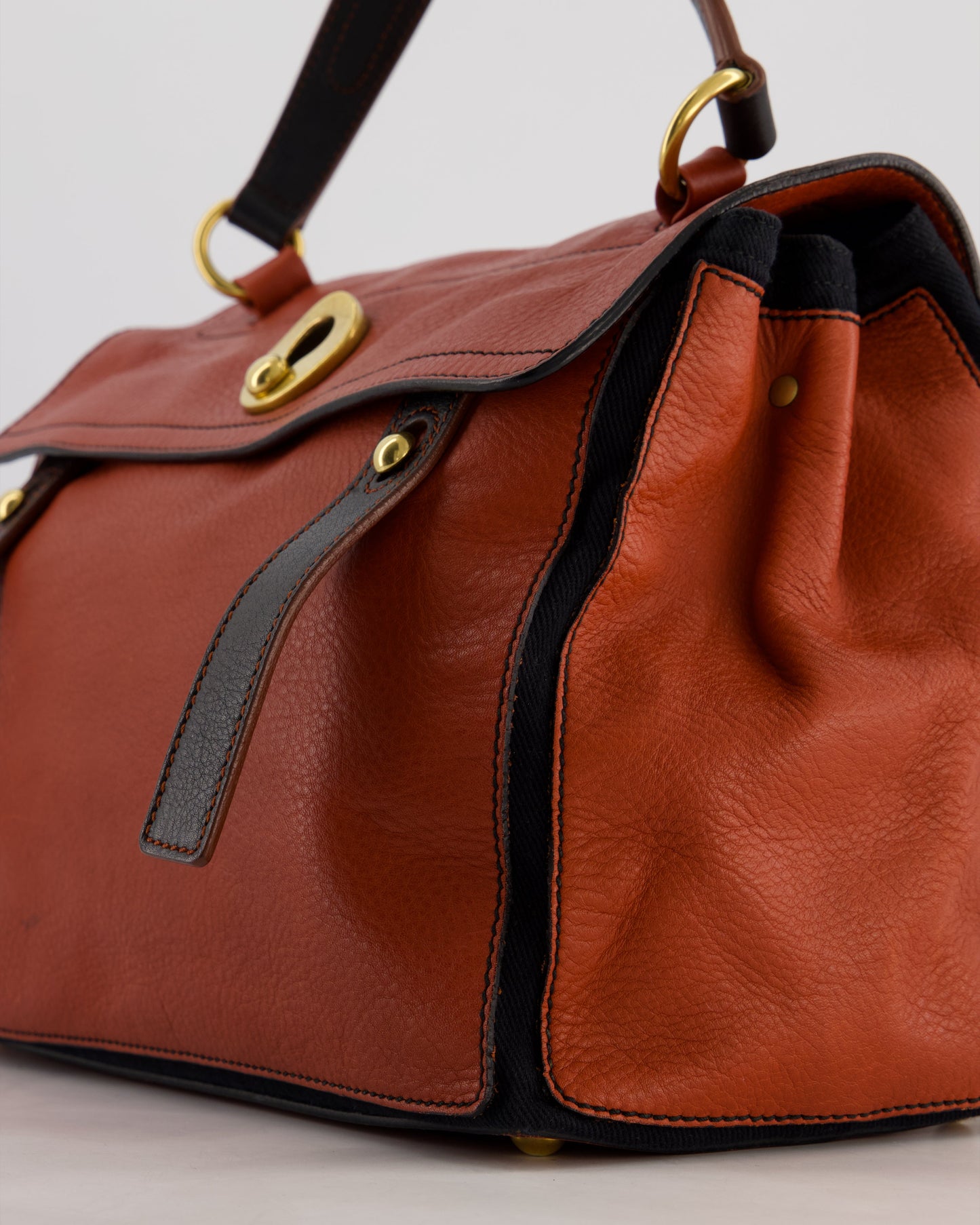 Yves Saint Laurent Vintage Red and Black Muse Two Bag in Grained Cognac Leather and Gold Hardware