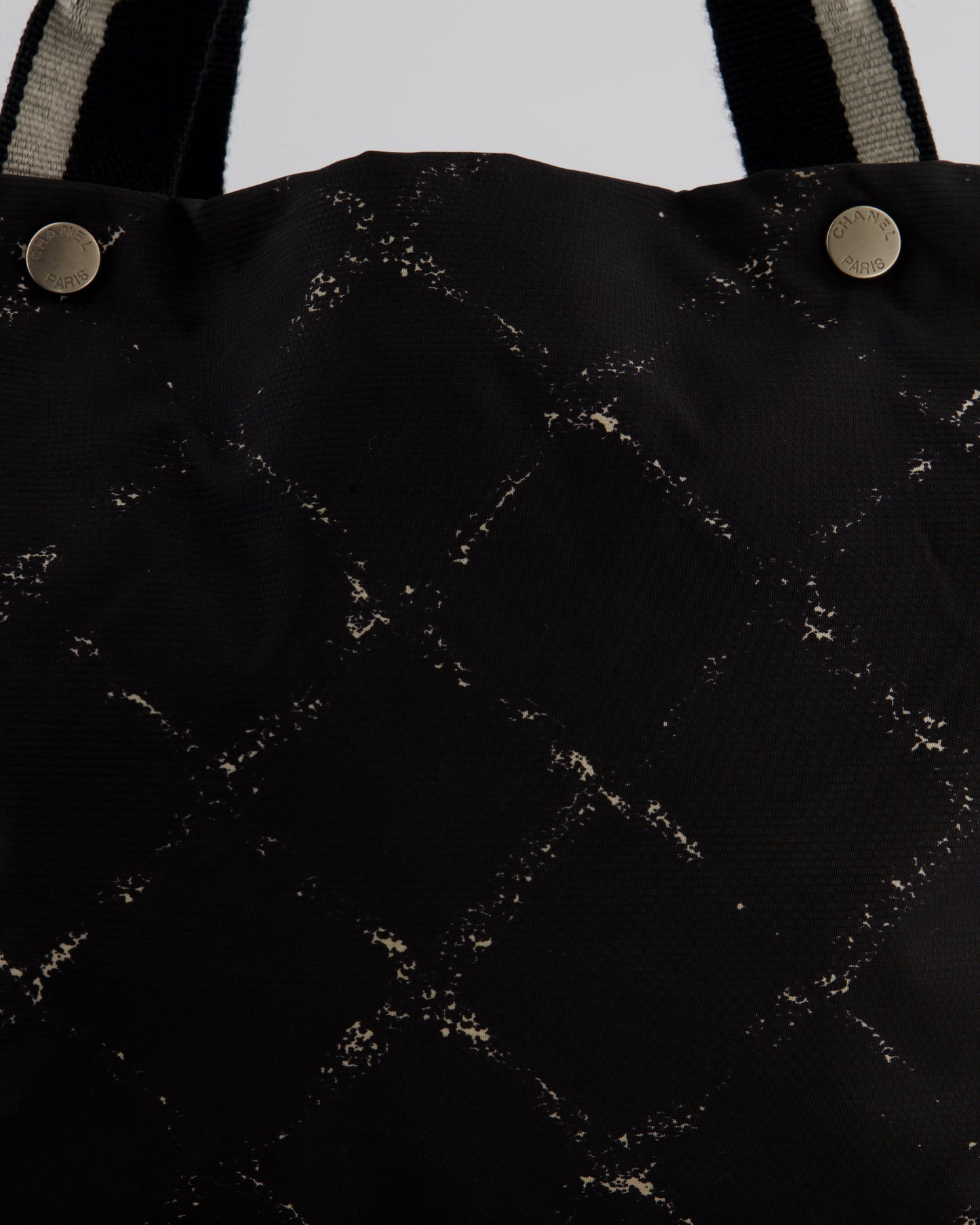Chanel Black Nylon Quilted Print Tote Bag with Polished Silver Hardware