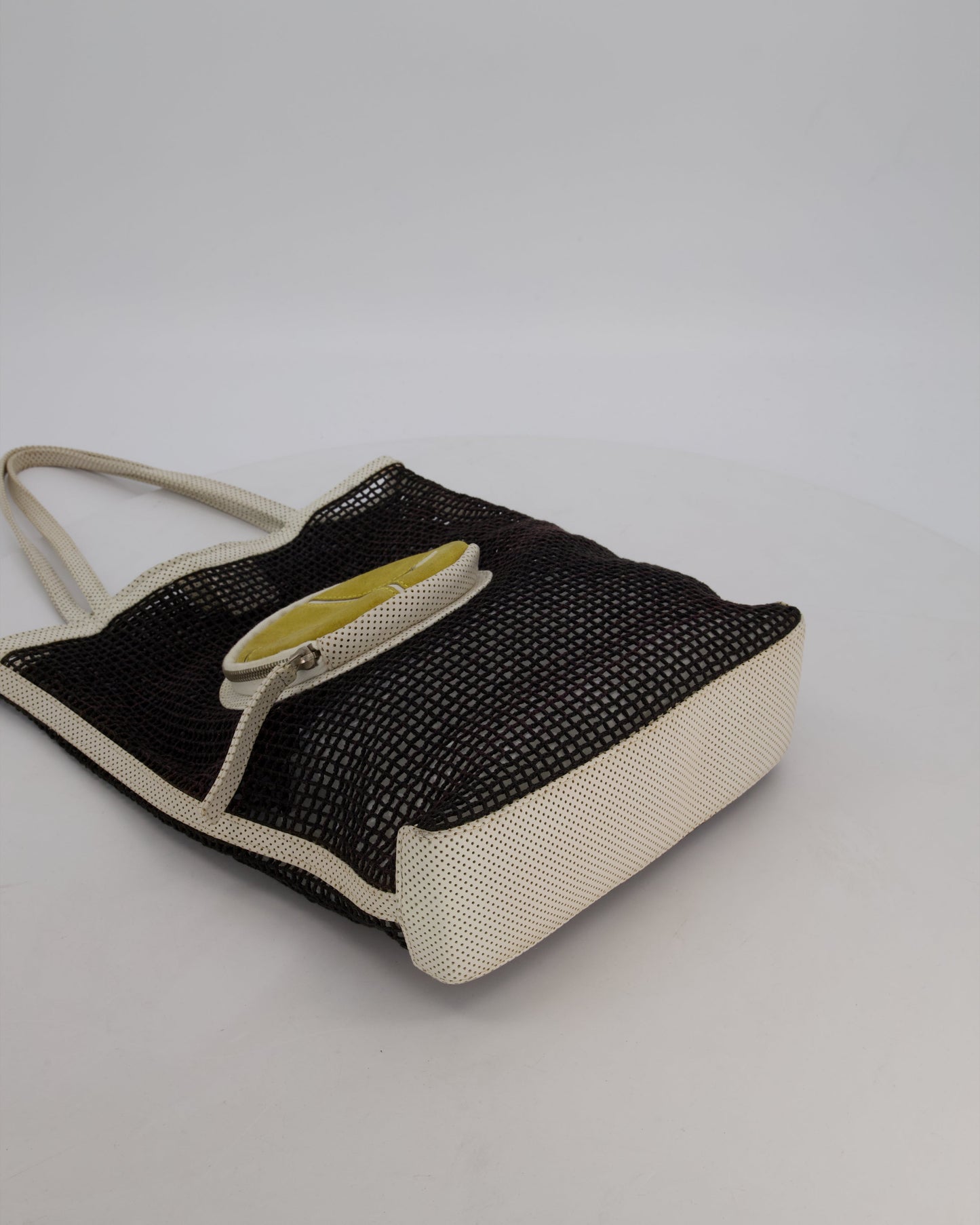 RARE Chanel Vintage Black 2004 Mesh Tennis Shopper Tote Bag with a Green Tennis Ball Pouch and CC Logo
