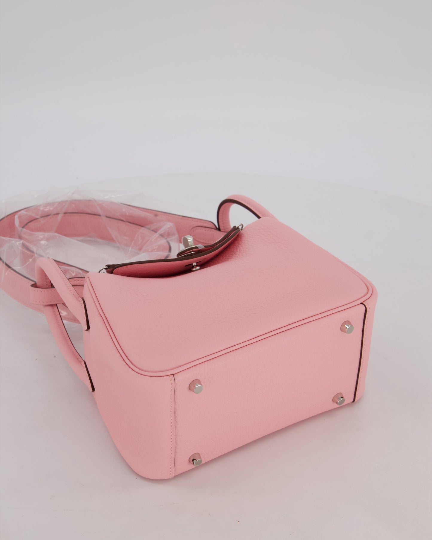 *SUPER HOT* Hermes Mini Lindy II Bag in Rose Sakura Taurillon Clemence Leather with Palladium Hardware