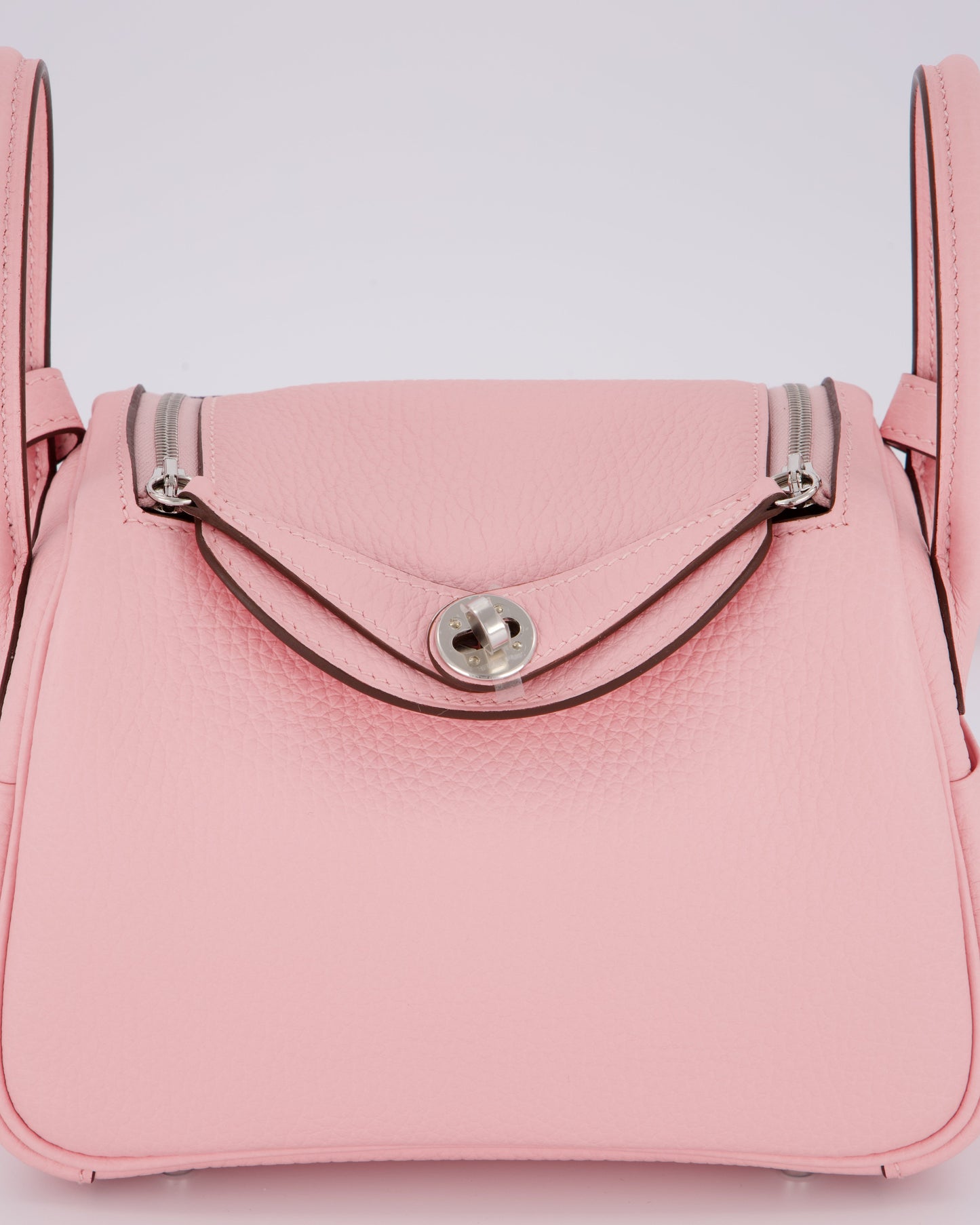 *SUPER HOT* Hermes Mini Lindy II Bag in Rose Sakura Taurillon Clemence Leather with Palladium Hardware