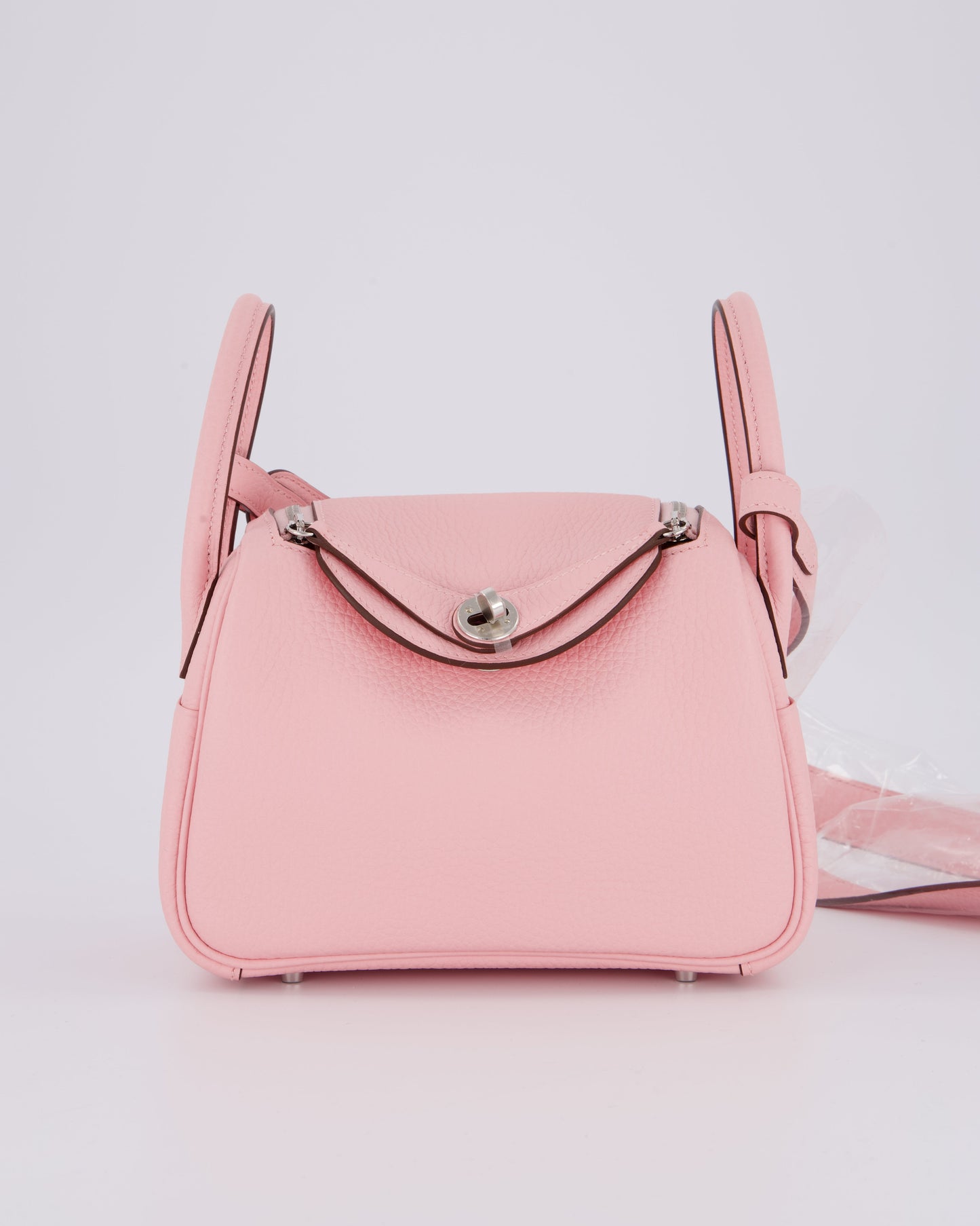 *SUPER HOT* Hermes Mini Lindy II Bag in Rose Sakura Taurillon Clemence Leather with Palladium Hardware