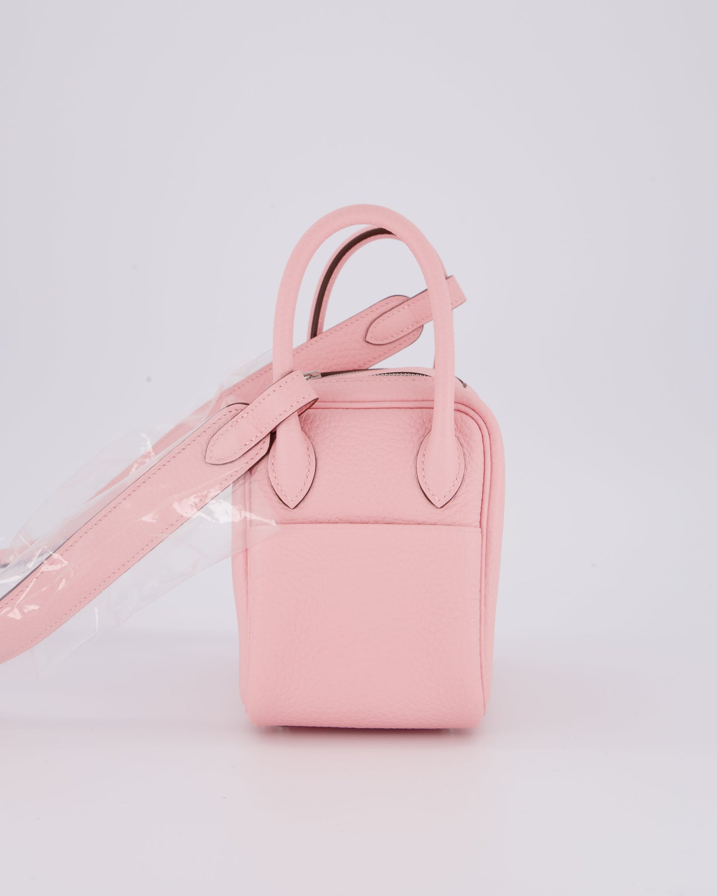 *SUPER HOT* Hermes Mini Lindy II Bag in Rose Sakura Taurillon Clemence Leather with Palladium Hardware