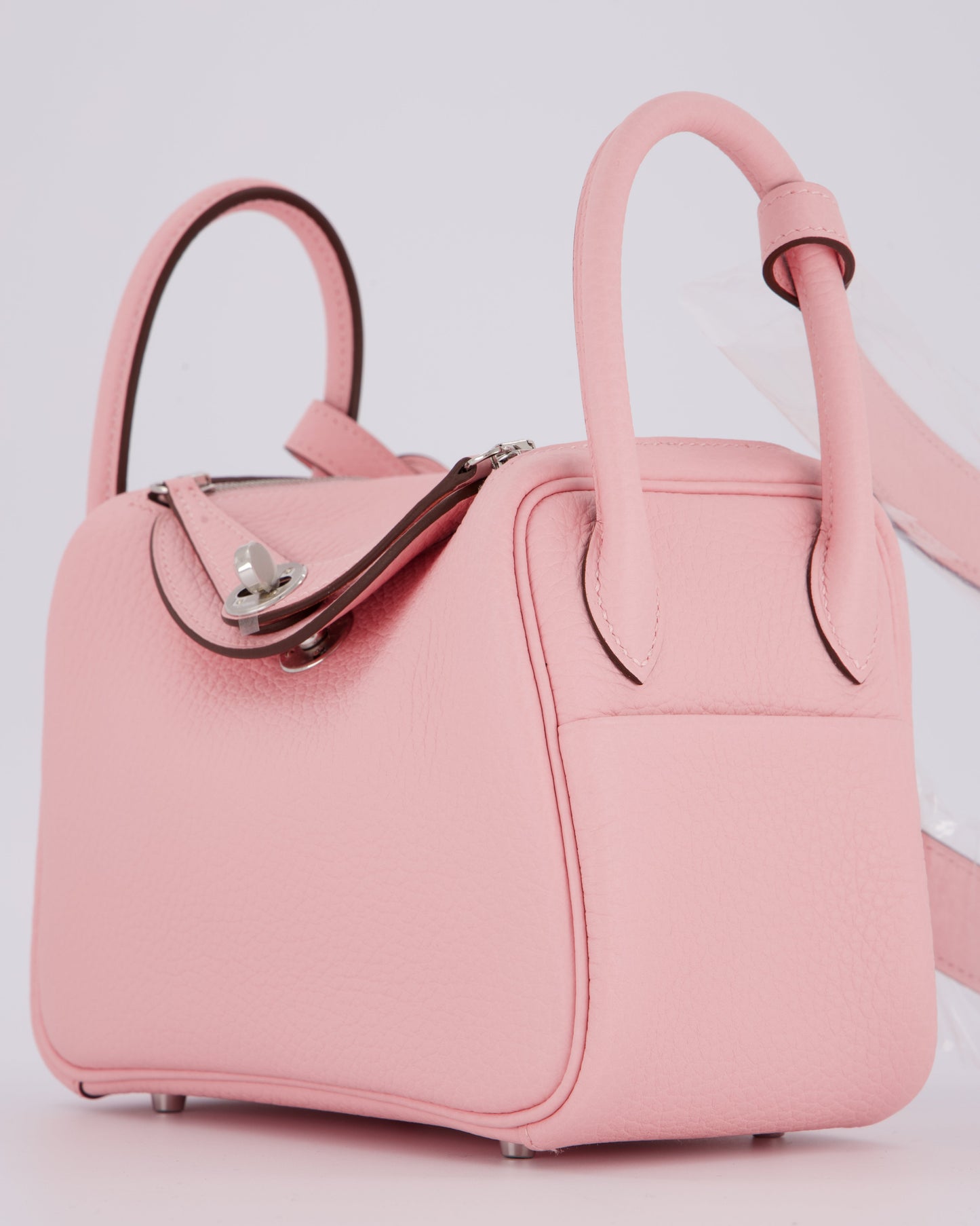 *SUPER HOT* Hermes Mini Lindy II Bag in Rose Sakura Taurillon Clemence Leather with Palladium Hardware