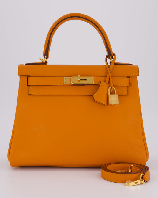 Hermes Kelly 28 Retourne Bag in Abricot Evercolor Leather with Gold Hardware