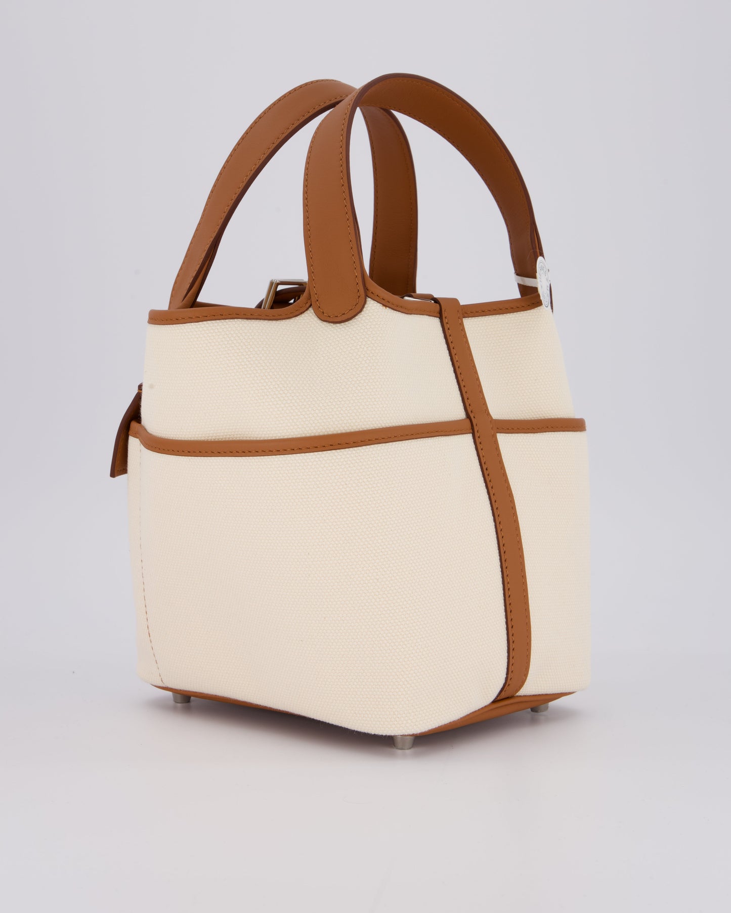 *HOT* Hermes Picotin 18 Lock Cargo Bag in Ecru Canvas & Gold Swift Leather with Palladium Hardware