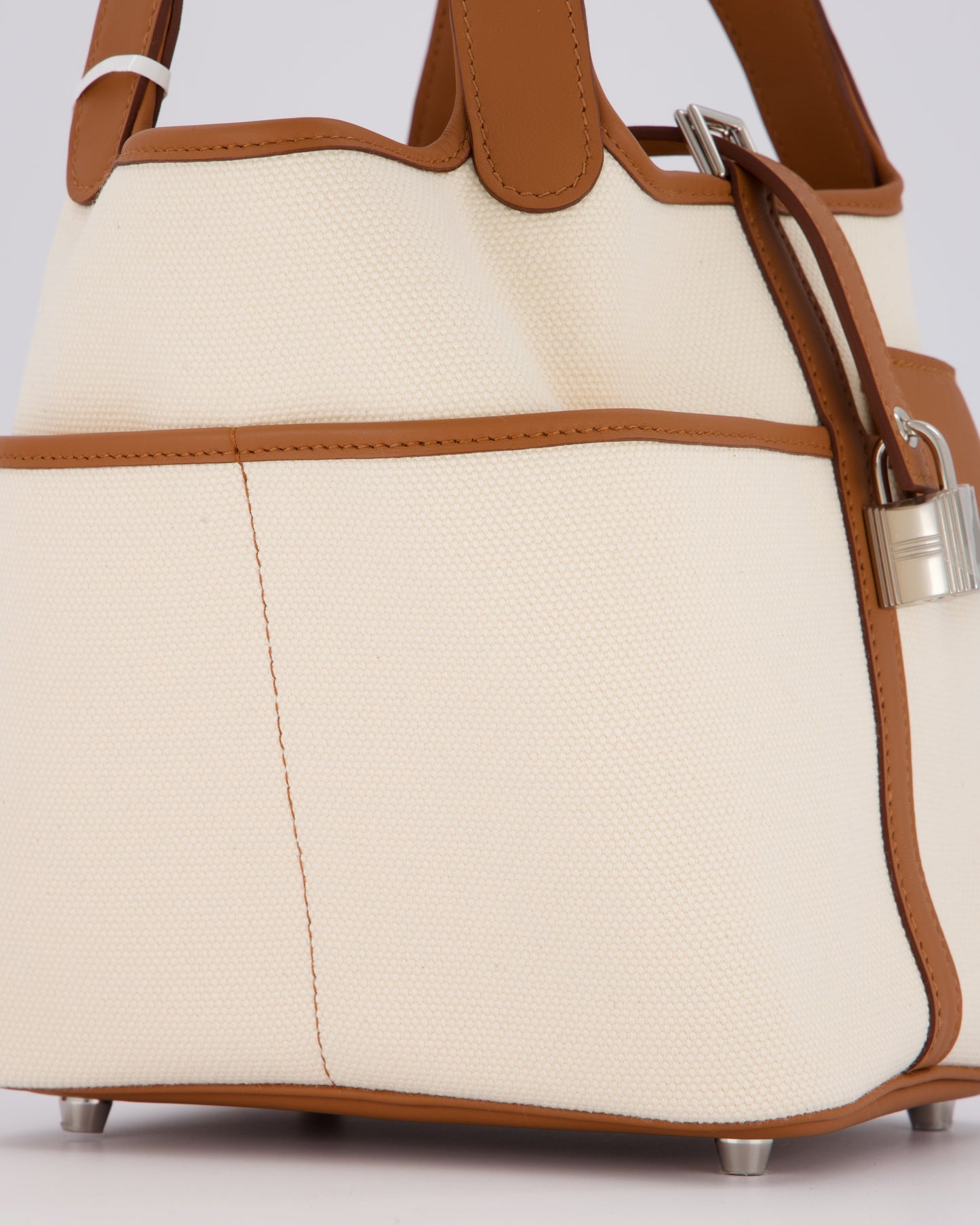 *HOT* Hermes Picotin 18 Lock Cargo Bag in Ecru Canvas & Gold Swift Leather with Palladium Hardware