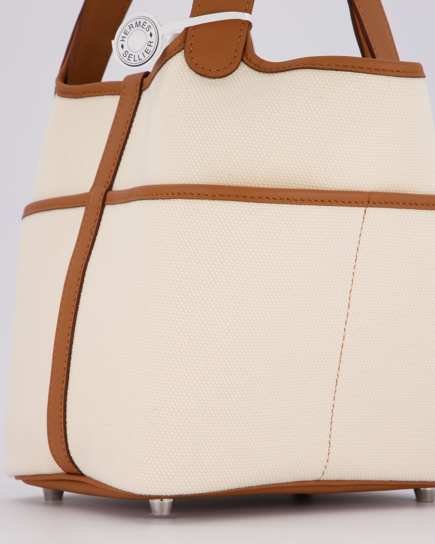 *HOT* Hermes Picotin 18 Lock Cargo Bag in Ecru Canvas & Gold Swift Leather with Palladium Hardware