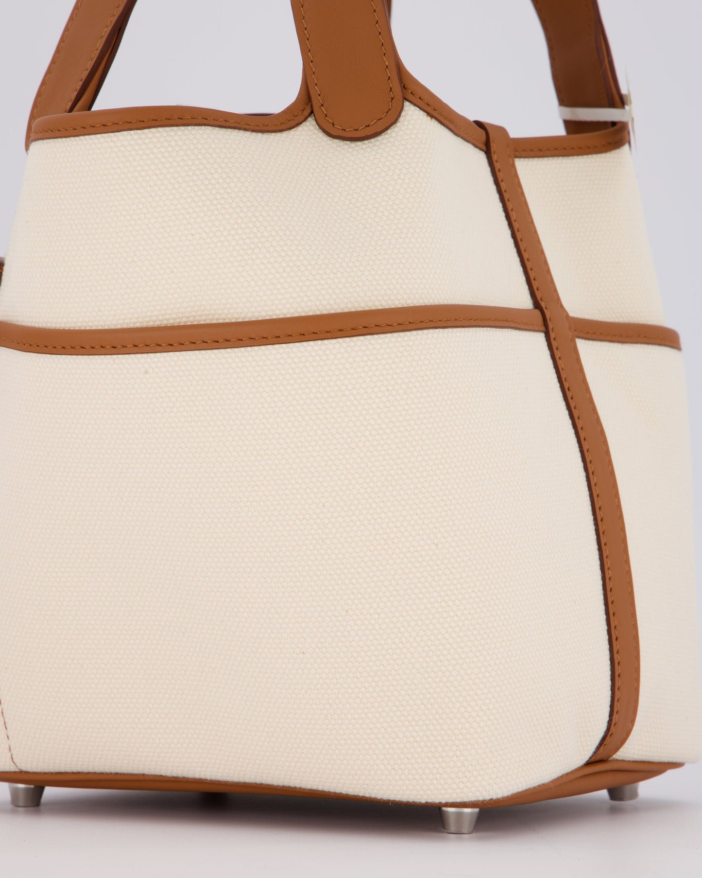 *HOT* Hermes Picotin 18 Lock Cargo Bag in Ecru Canvas & Gold Swift Leather with Palladium Hardware