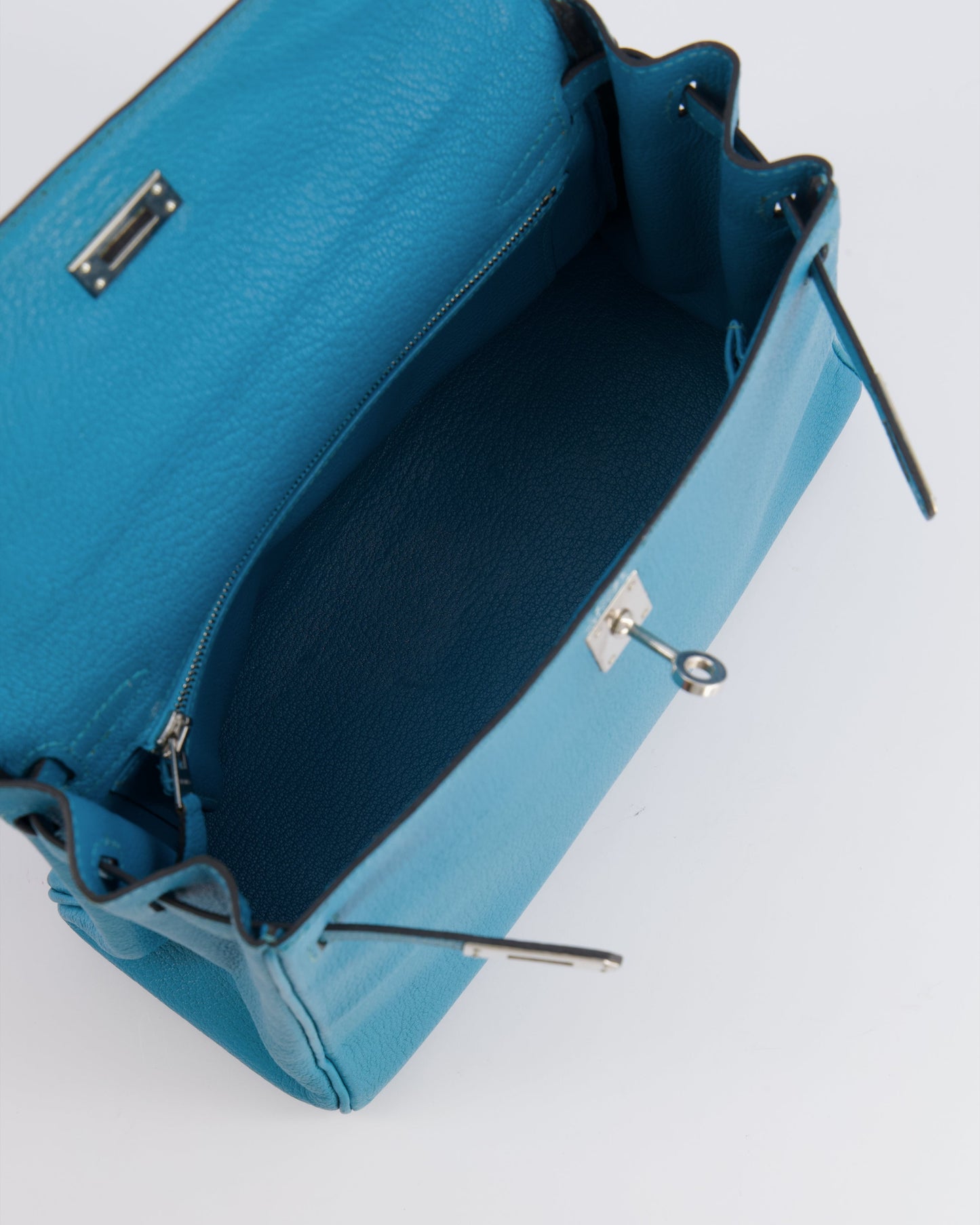 Hermes Kelly 25 Retourne Bag in Bleu Paon Evercolor Leather with Palladium Hardware