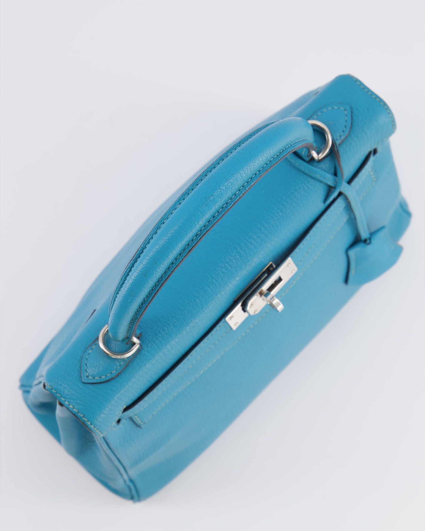 Hermes Kelly 25 Retourne Bag in Bleu Paon Evercolor Leather with Palladium Hardware