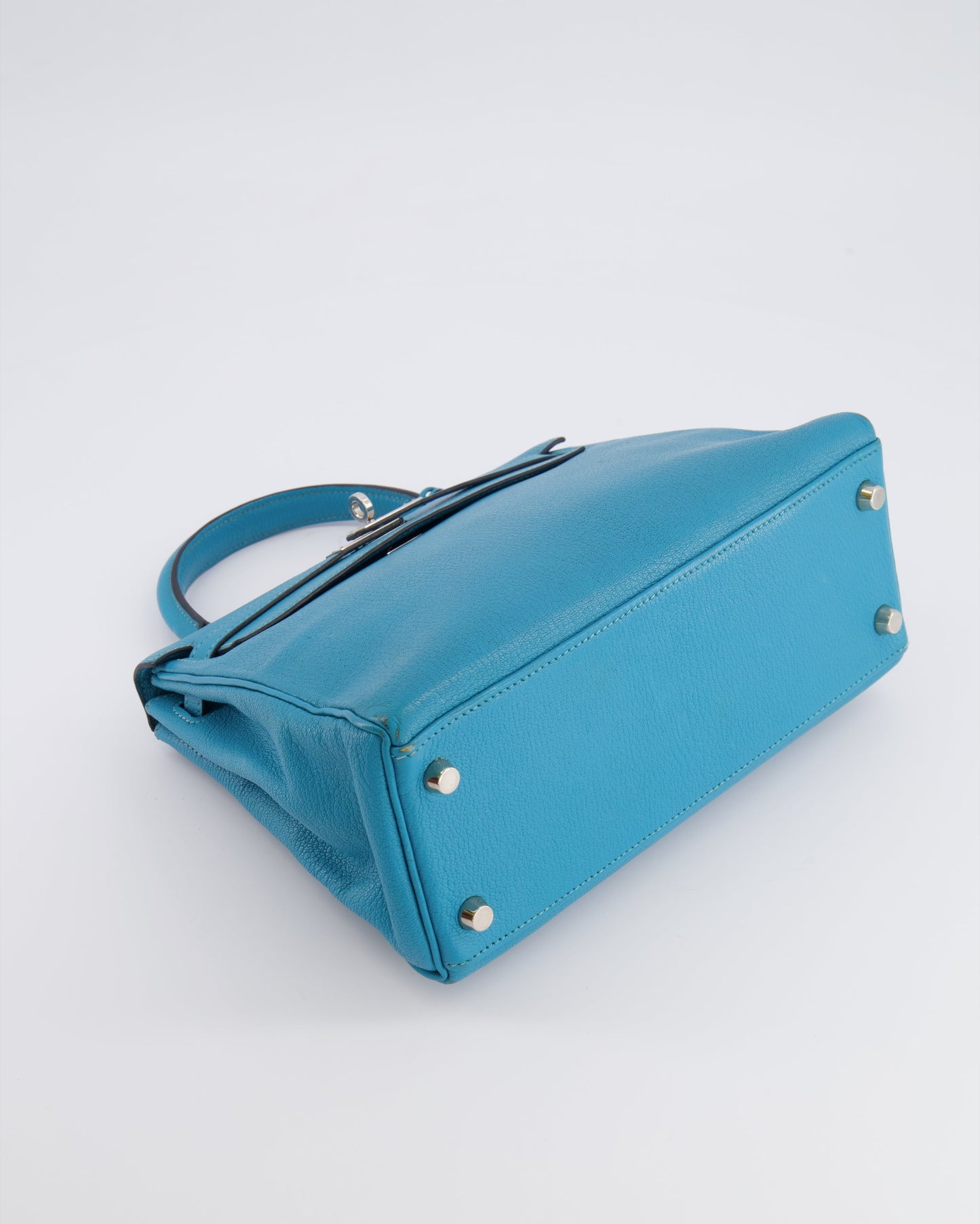 Hermes Kelly 25 Retourne Bag in Bleu Paon Evercolor Leather with Palladium Hardware