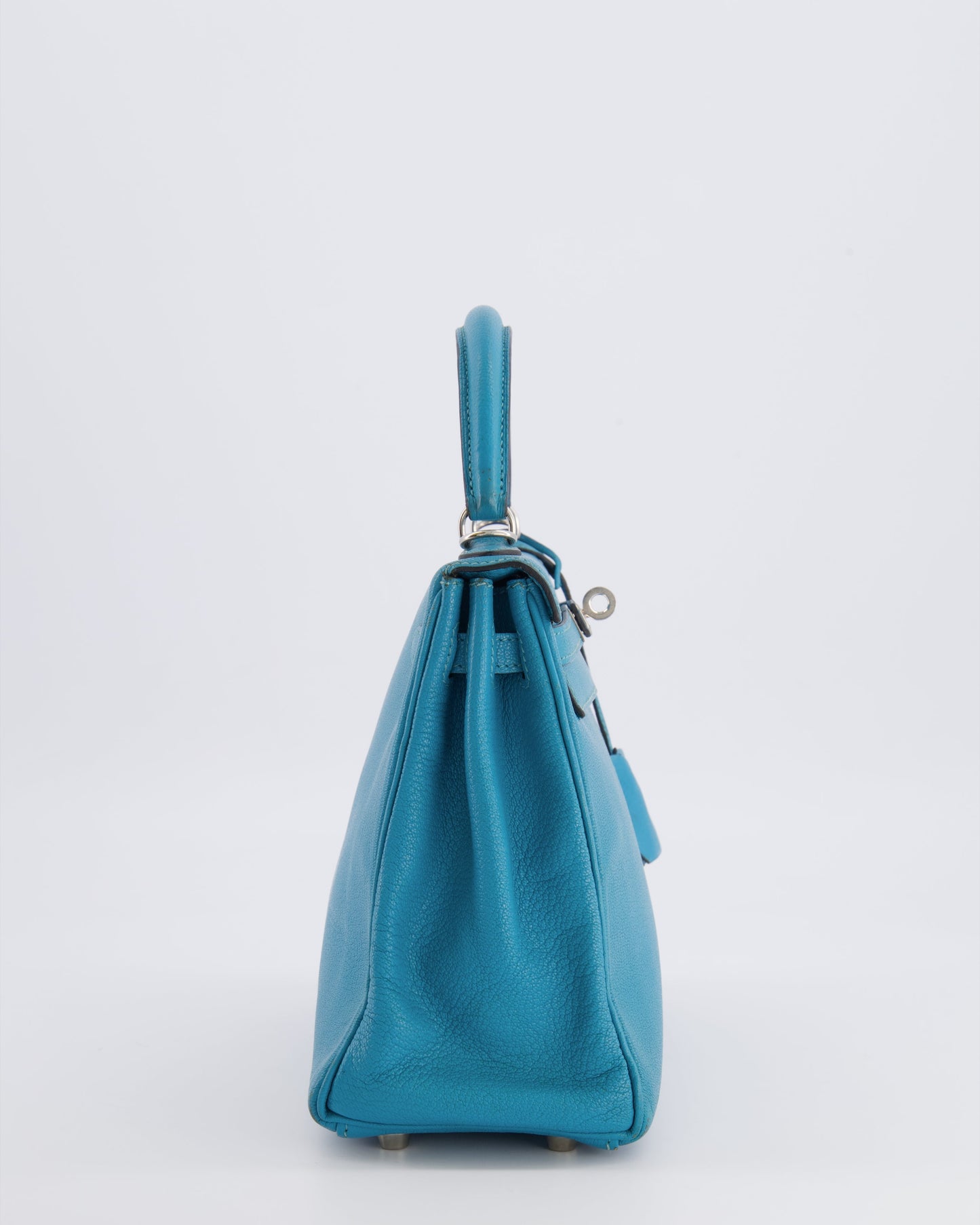 Hermes Kelly 25 Retourne Bag in Bleu Paon Evercolor Leather with Palladium Hardware