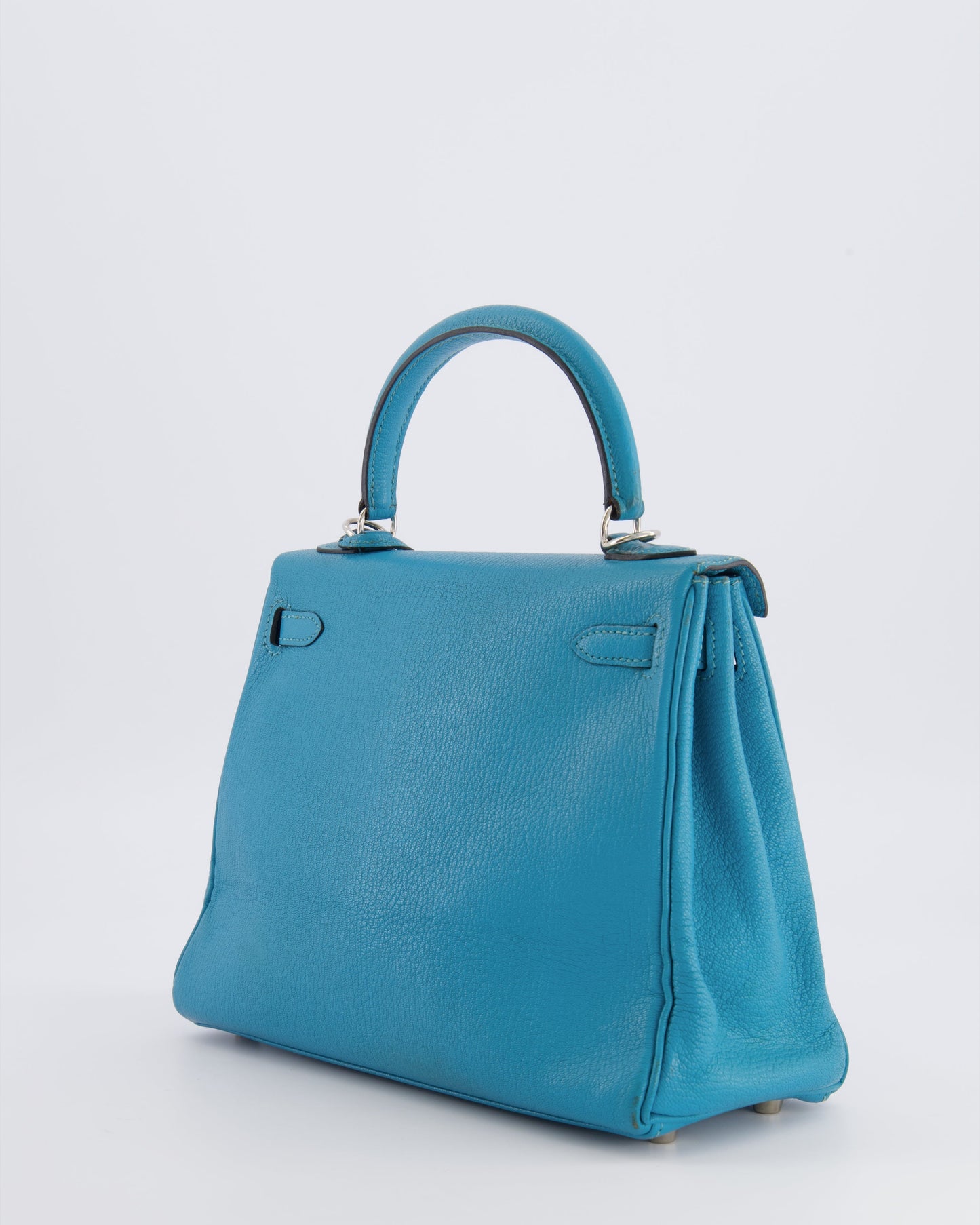 Hermes Kelly 25 Retourne Bag in Bleu Paon Evercolor Leather with Palladium Hardware