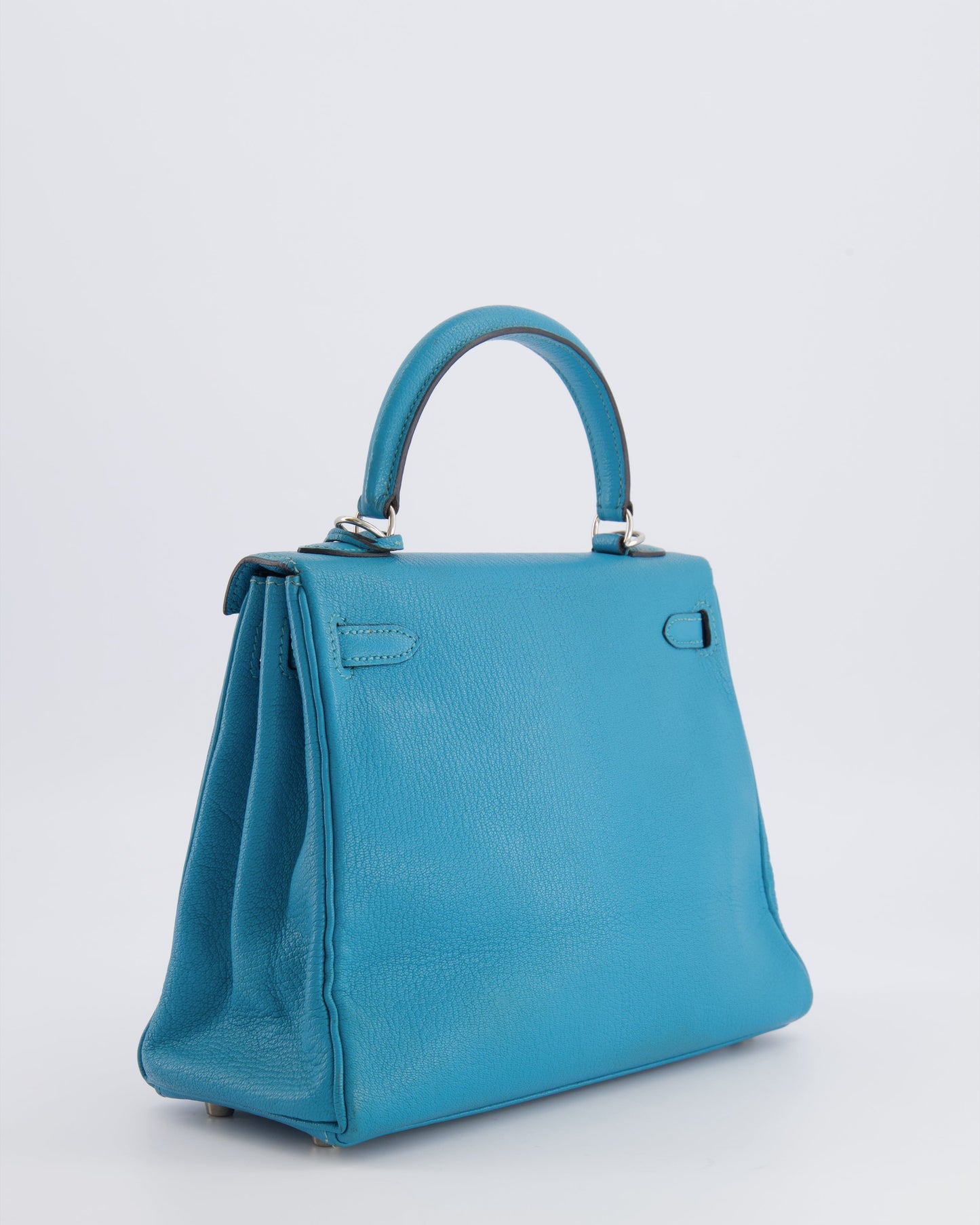 Hermes Kelly 25 Retourne Bag in Bleu Paon Evercolor Leather with Palladium Hardware