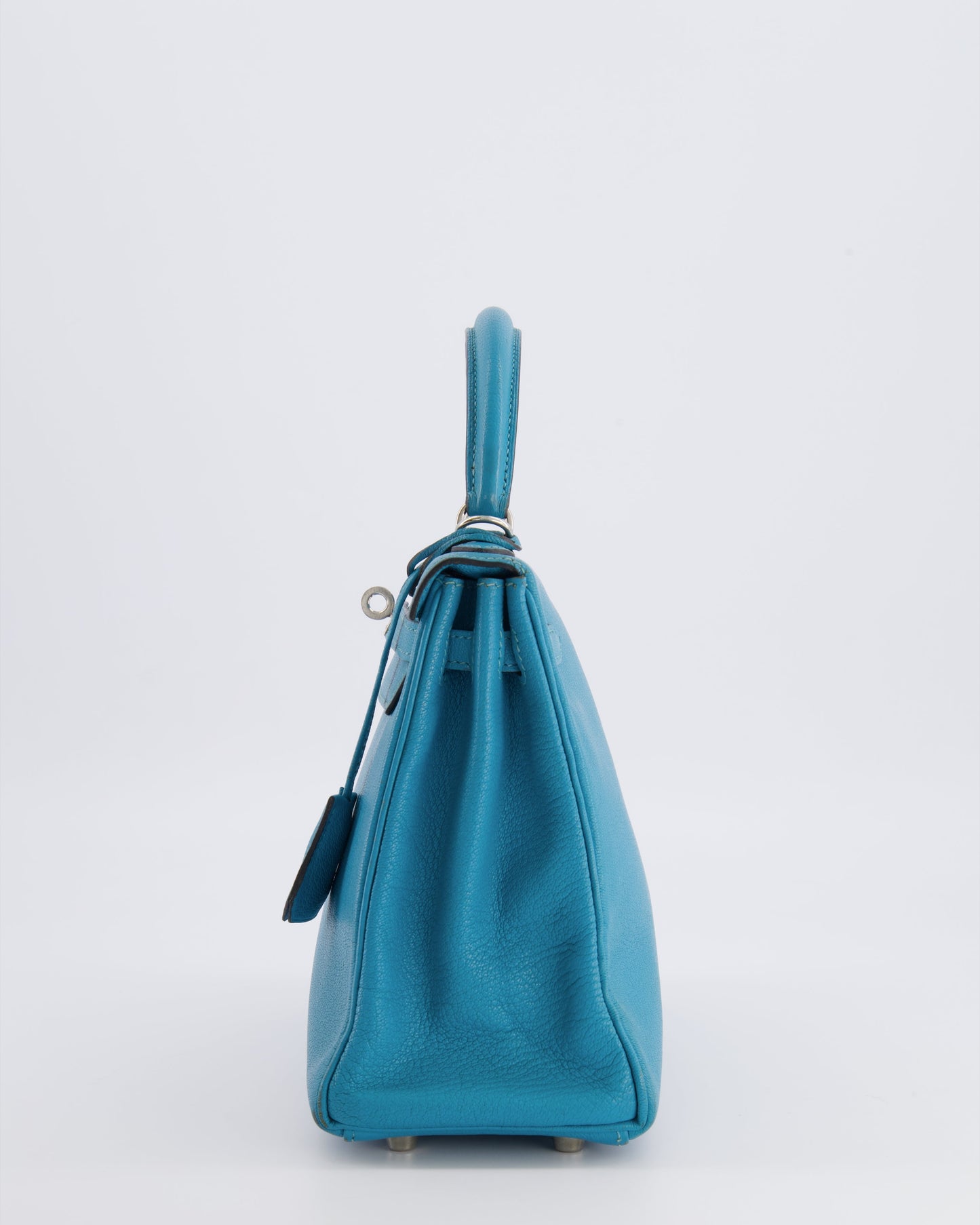 Hermes Kelly 25 Retourne Bag in Bleu Paon Evercolor Leather with Palladium Hardware