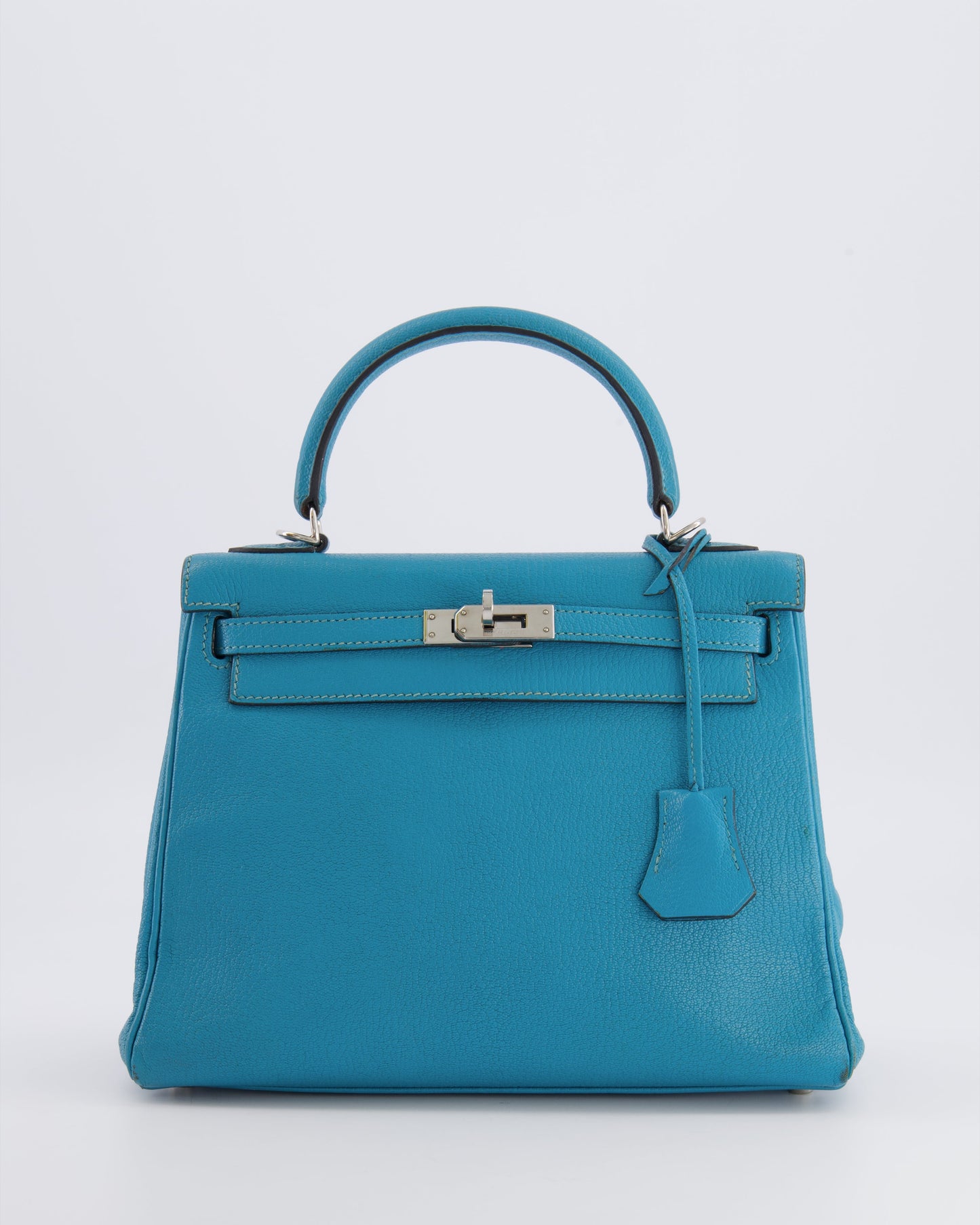 Hermes Kelly 25 Retourne Bag in Bleu Paon Evercolor Leather with Palladium Hardware