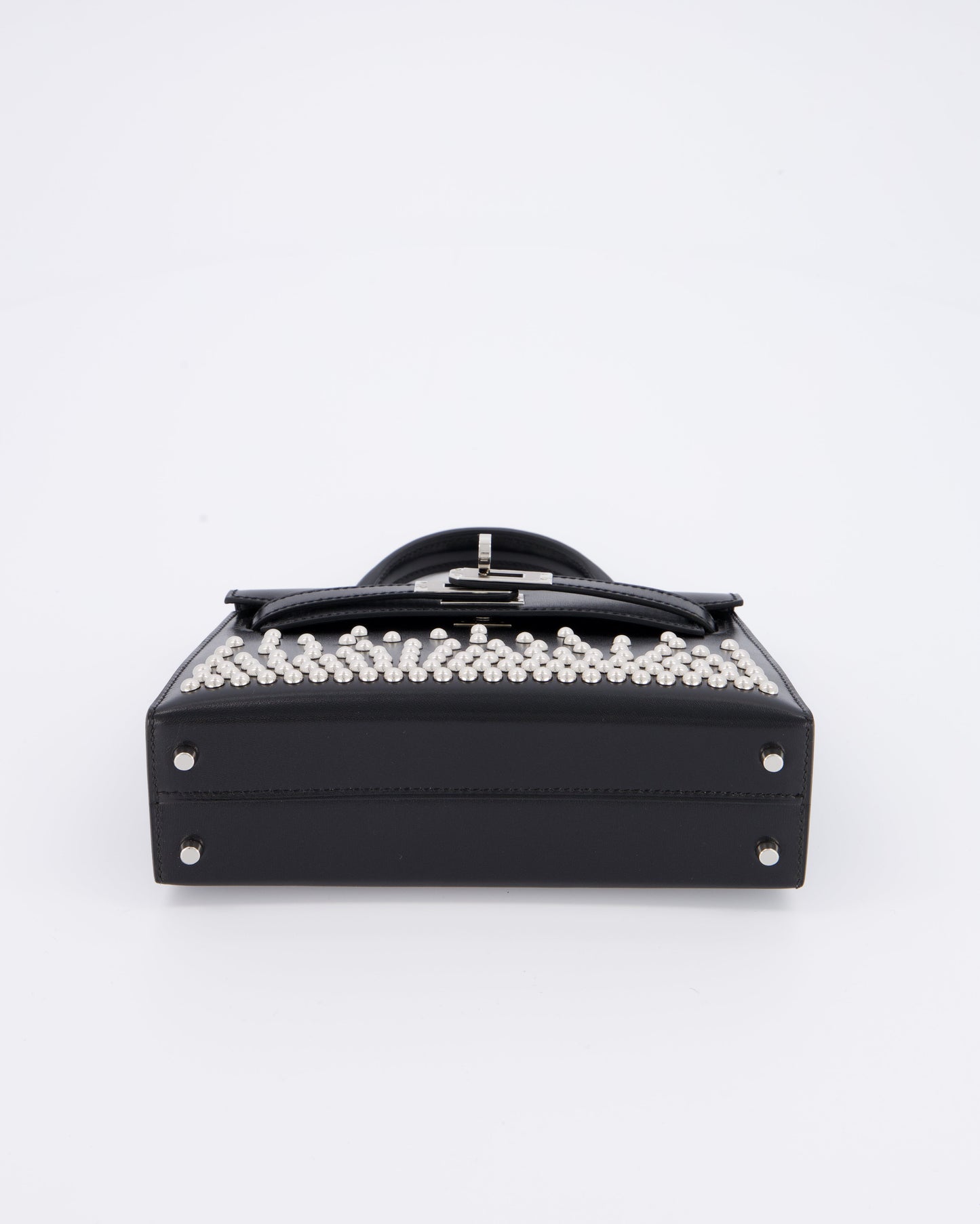 *SUPER RARE & HOT* Hermes Mini Kelly II 20 Clouté Bag in Noir Box Calf Leather with Palladium Hardware & Studs