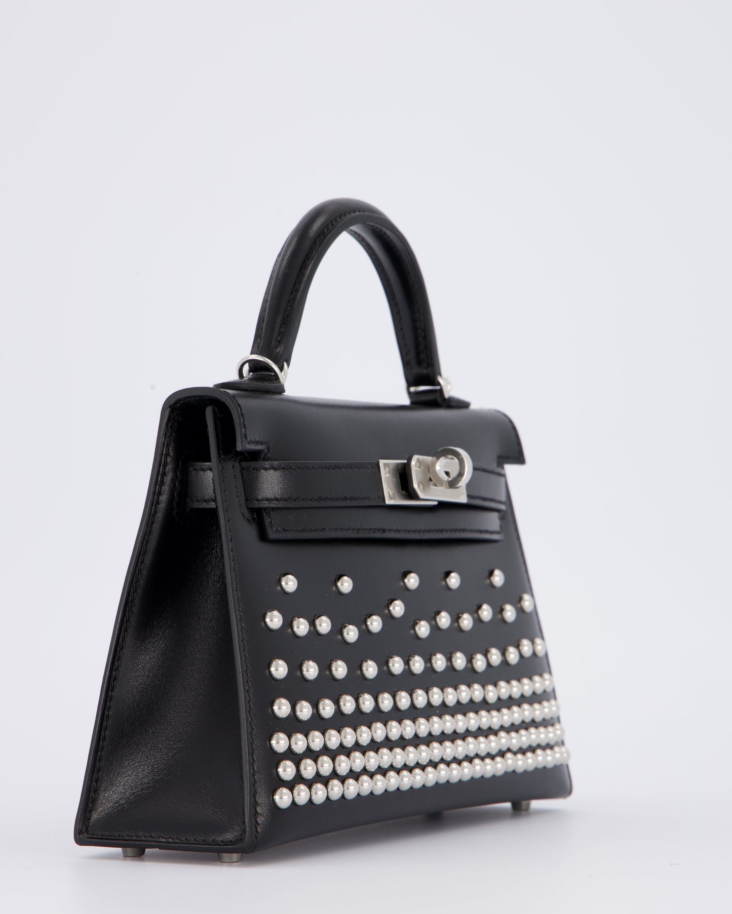 *SUPER RARE & HOT* Hermes Mini Kelly II 20 Clouté Bag in Noir Box Calf Leather with Palladium Hardware & Studs