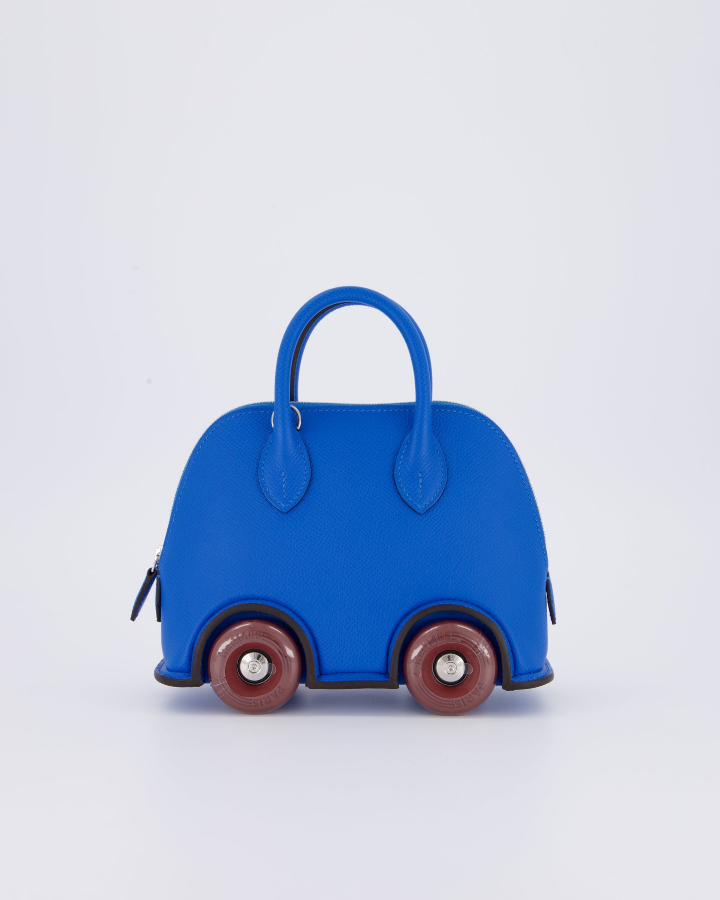 *SUPER RARE & HOT* Hermes Mini Bolide on Wheels Bag in Bleu Hydra Epsom Leather with Rouge H Wheels and Palladium Hardware