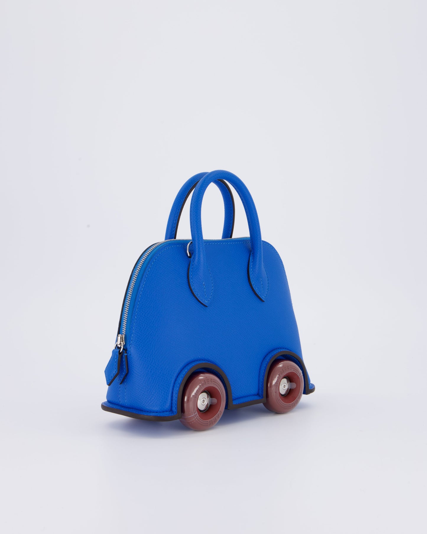 *SUPER RARE & HOT* Hermes Mini Bolide on Wheels Bag in Bleu Hydra Epsom Leather with Rouge H Wheels and Palladium Hardware