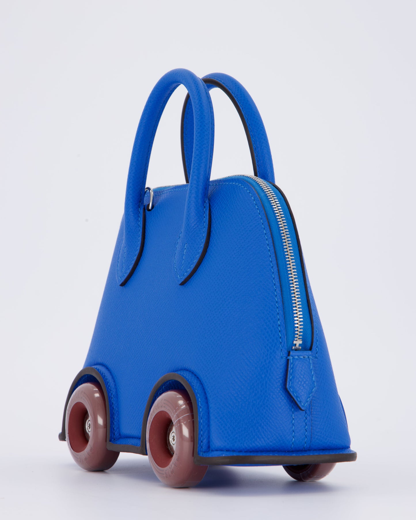 *SUPER RARE & HOT* Hermes Mini Bolide on Wheels Bag in Bleu Hydra Epsom Leather with Rouge H Wheels and Palladium Hardware