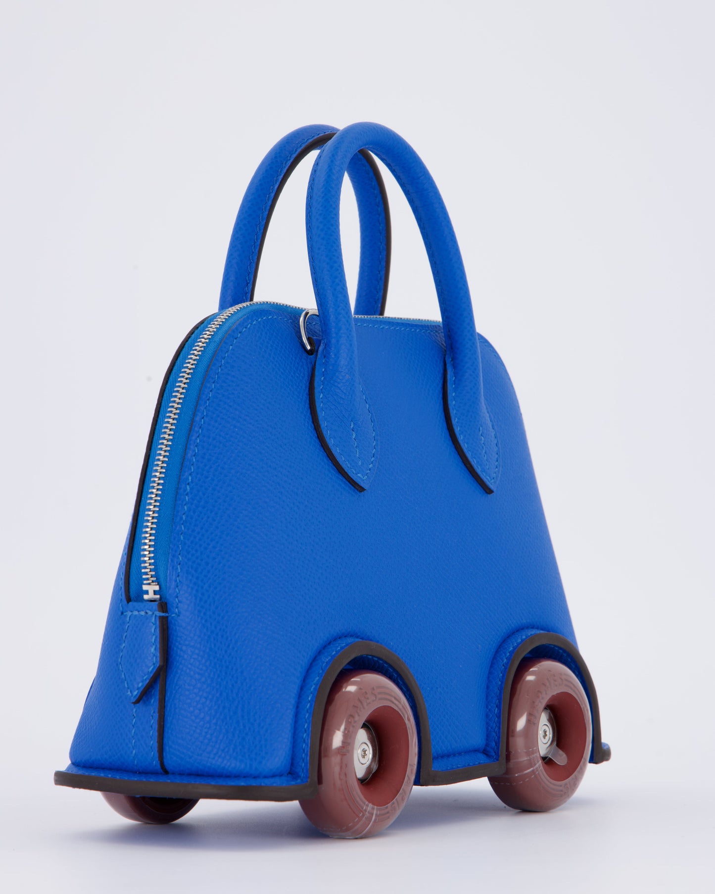 *SUPER RARE & HOT* Hermes Mini Bolide on Wheels Bag in Bleu Hydra Epsom Leather with Rouge H Wheels and Palladium Hardware