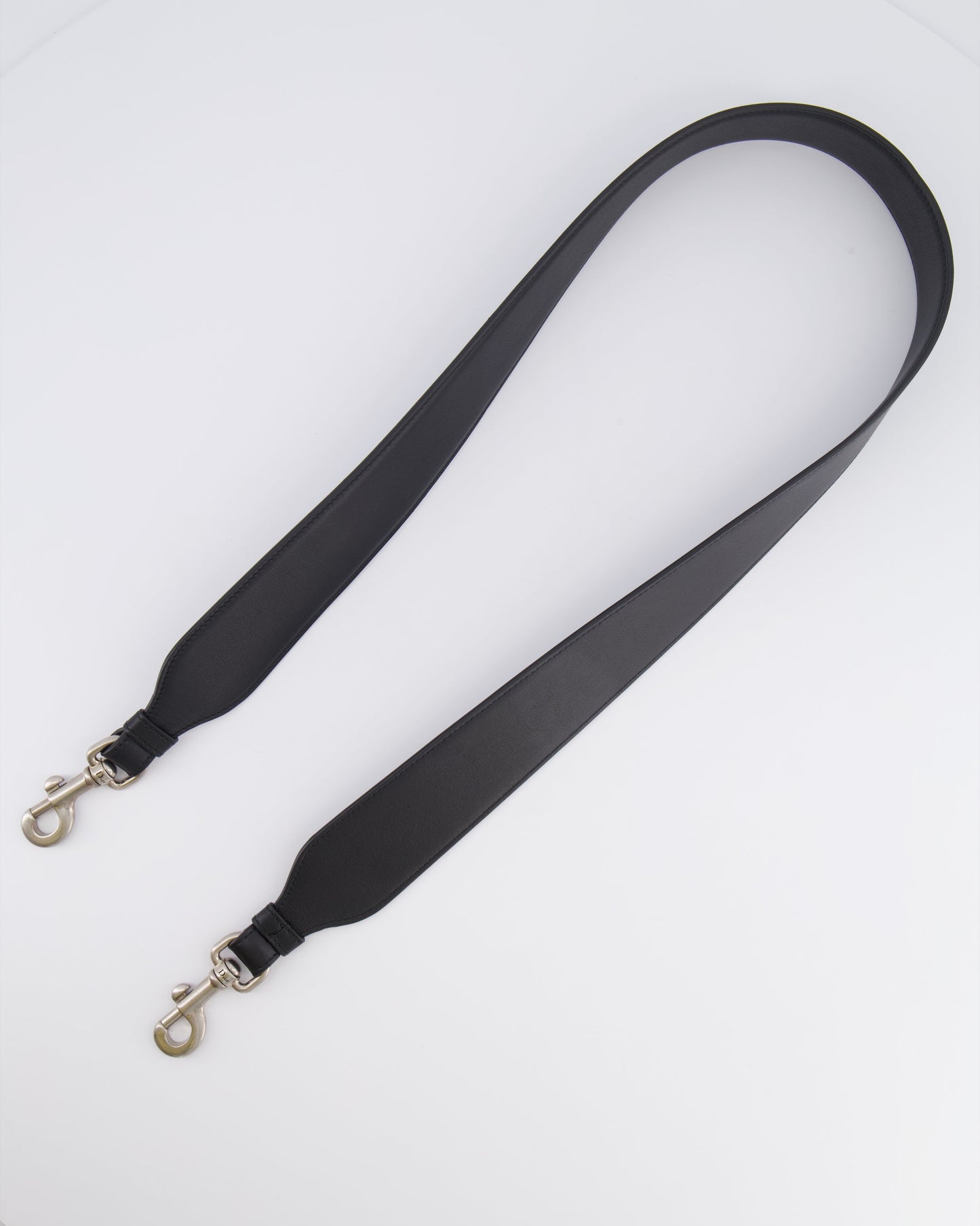 Christian Dior Black Leather Shoulder Bag Strap with Silver Hardware