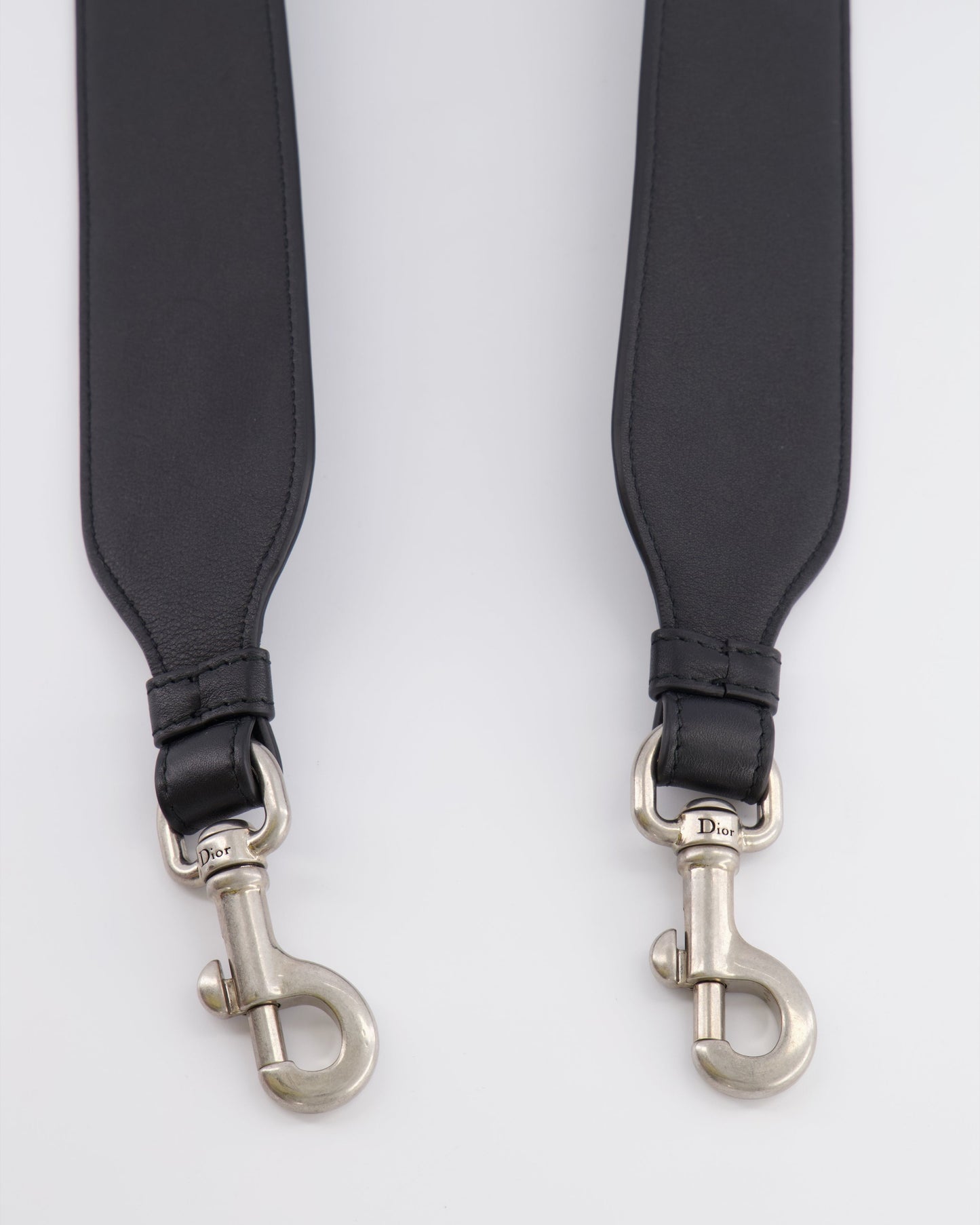 Christian Dior Black Leather Shoulder Bag Strap with Silver Hardware