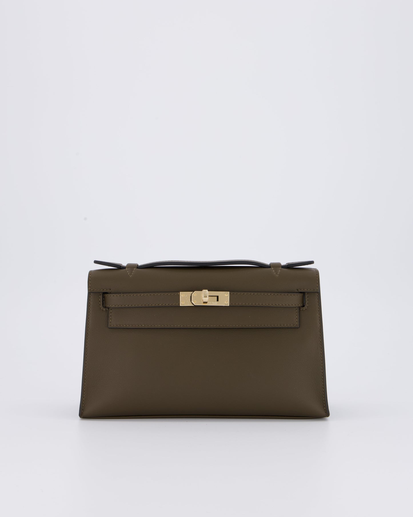*NEW COLOUR* Hermes Mini Kelly Pochette Bag in Vert Loden Swift Leather and Permabrass Hardware