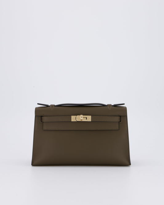 *NEW COLOUR* Hermes Mini Kelly Pochette Bag in Vert Loden Swift Leather and Permabrass Hardware