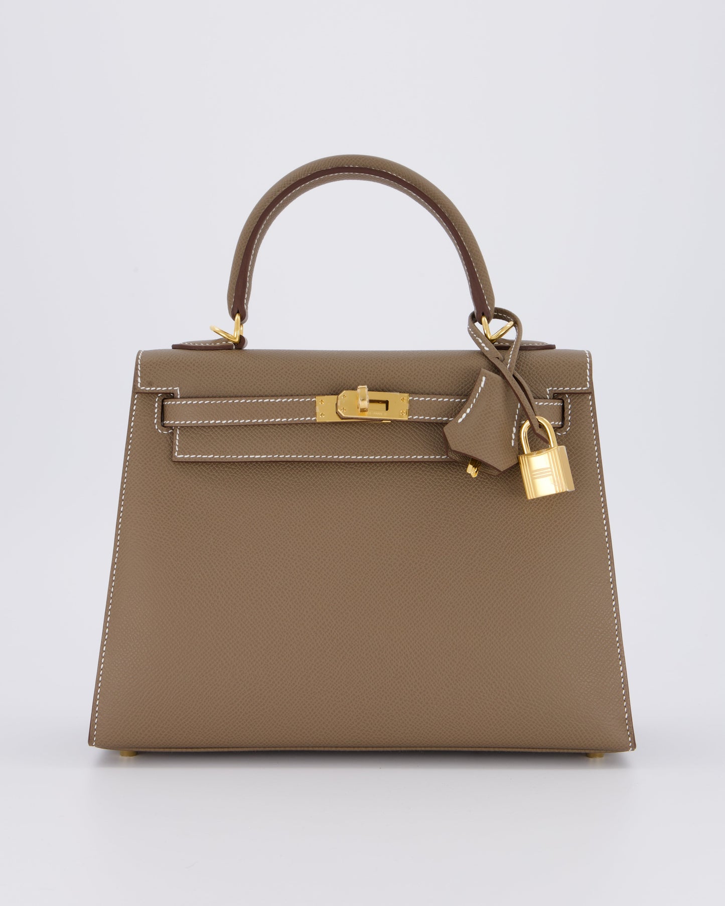 Hermes Kelly 25 Sellier Bag in Etoupe Epsom Leather and Gold Hardware