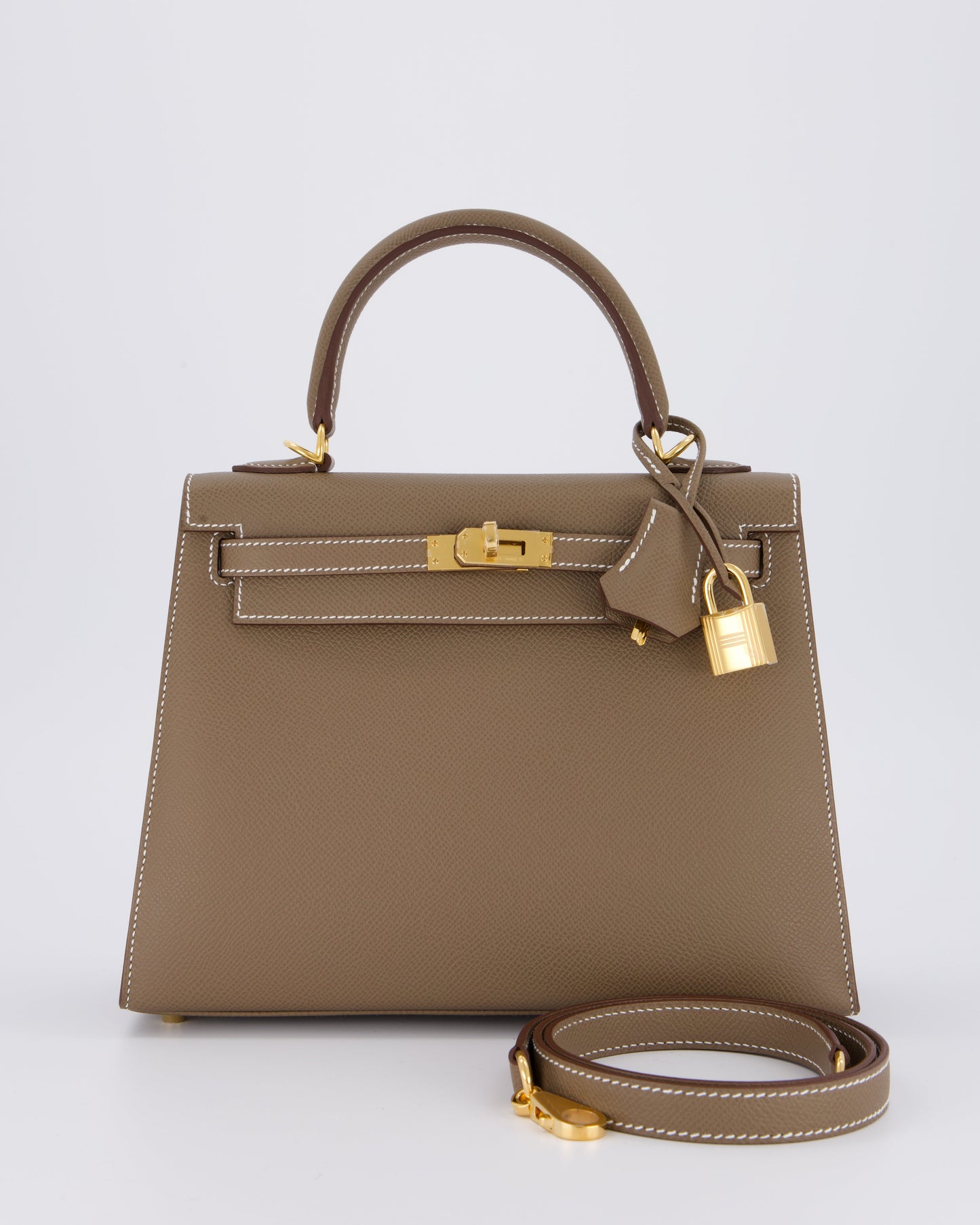 Hermes Kelly 25 Sellier Bag in Etoupe Epsom Leather and Gold Hardware